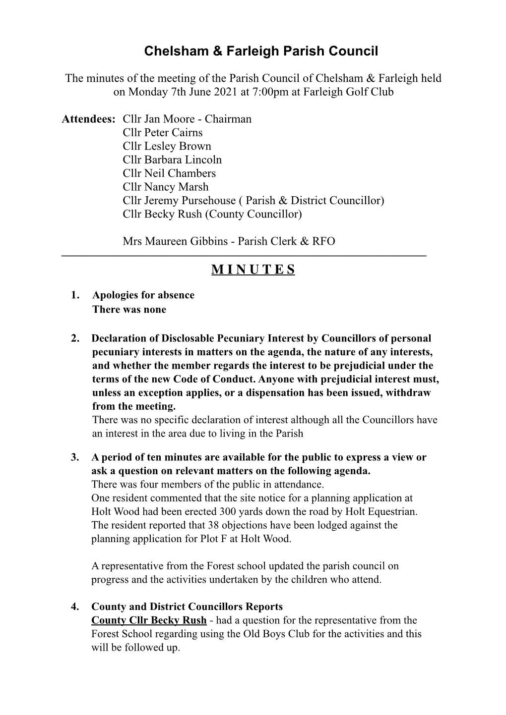June 2021 Council Meeting Minutes