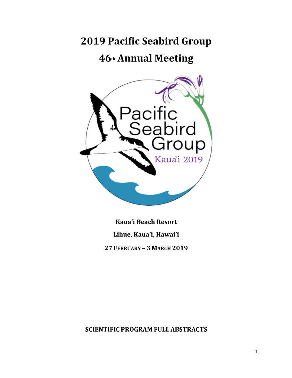 2019 Pacific Seabird Group 46Th Annual Meeting