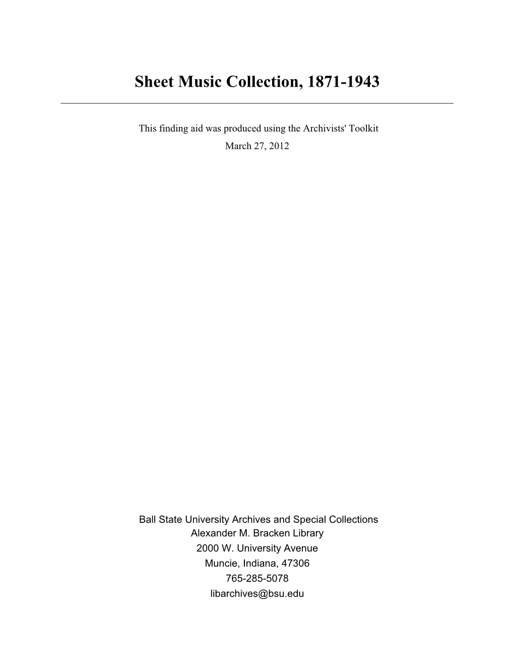 Sheet Music Collection, 1871-1943