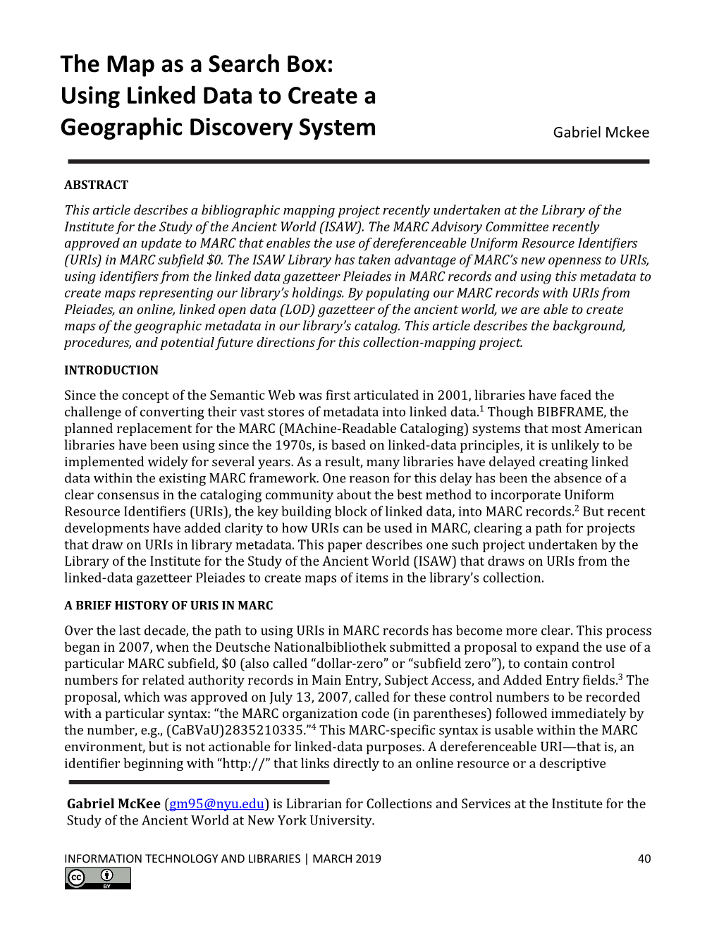 Using Linked Data to Create a Geographic Discovery System Gabriel Mckee