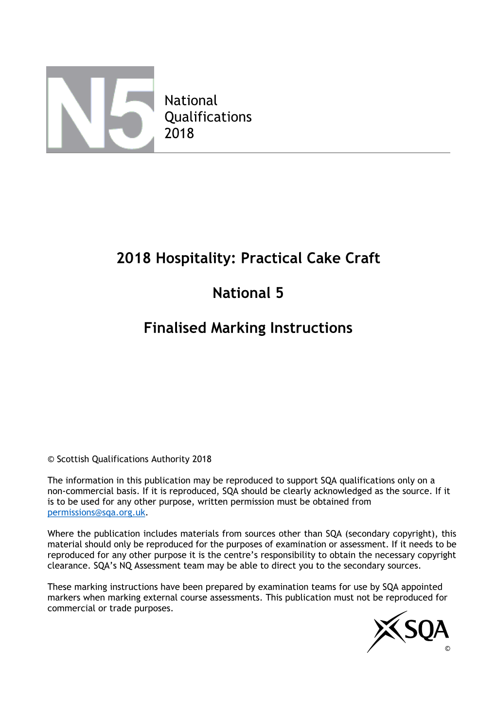 2018 Hospitality: Practical Cake Craft National 5 Finalised Marking