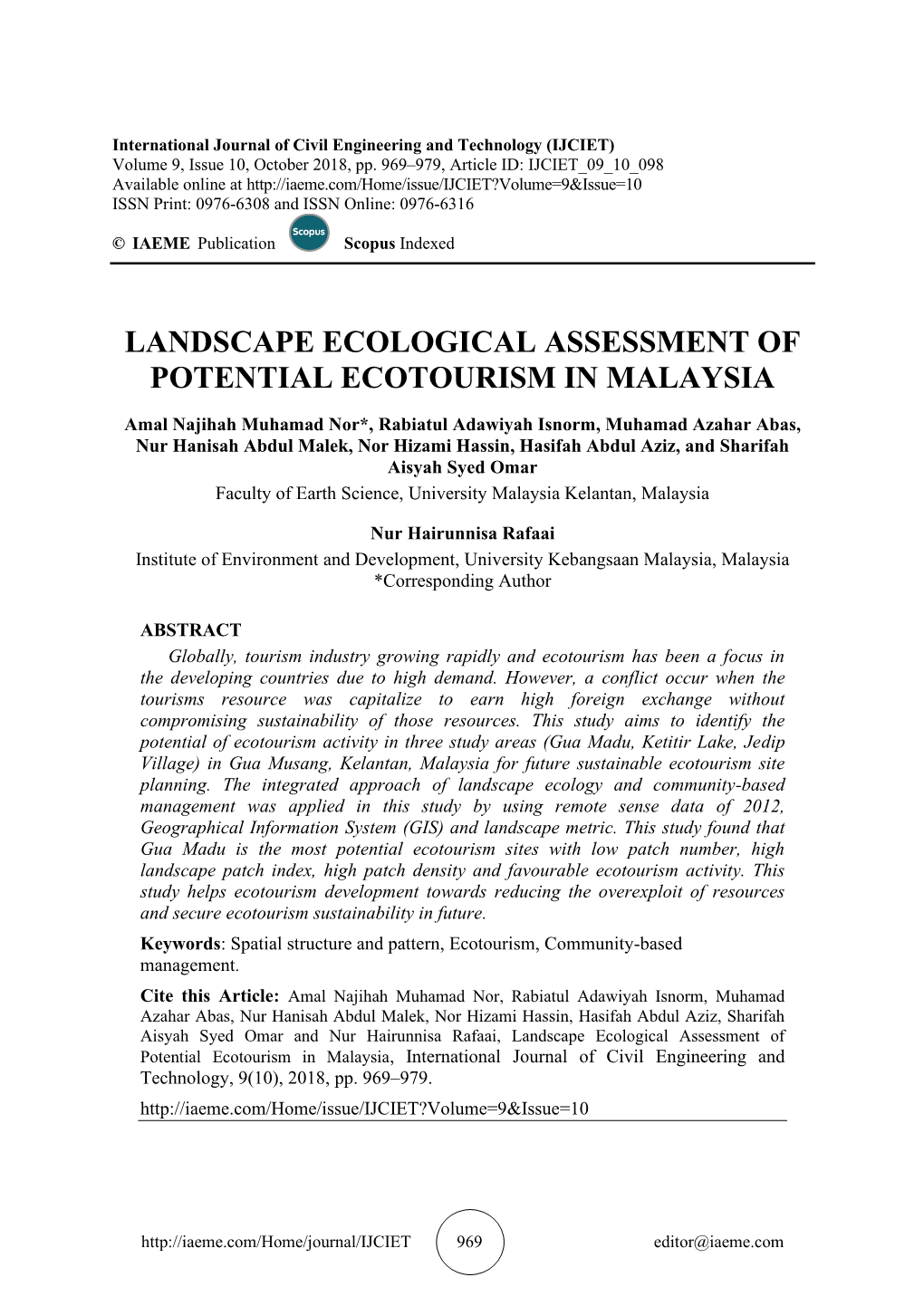 Landscape Ecological Assessment of Potential Ecotourism in Malaysia