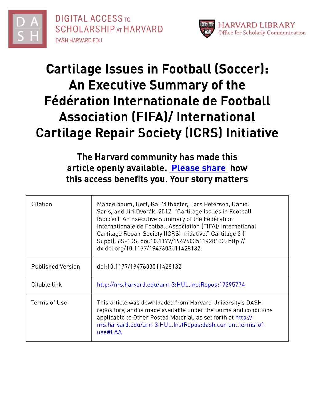 Cartilage Issues in Football (Soccer)