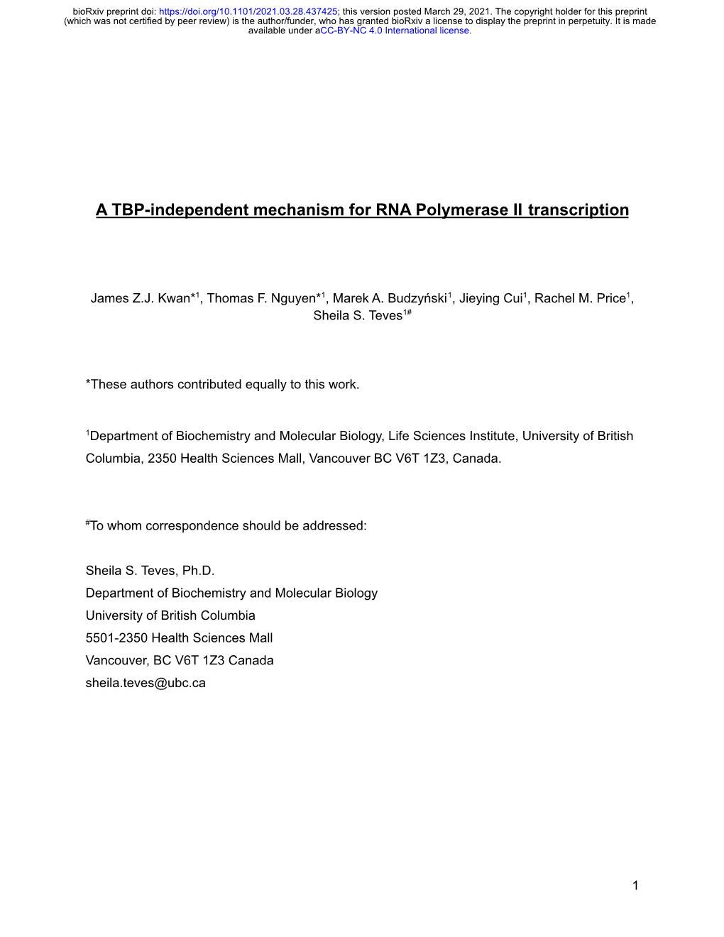 A TBP-Independent Mechanism for RNA Polymerase II Transcription