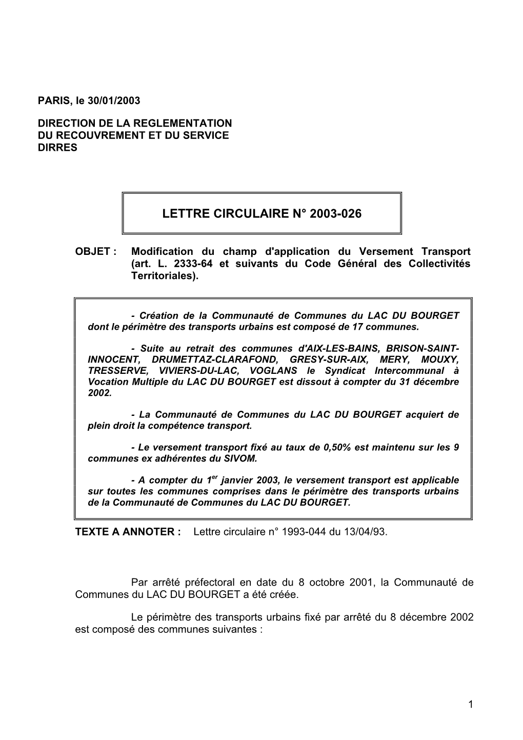 Modification Versement Transport Lac Du Bourget