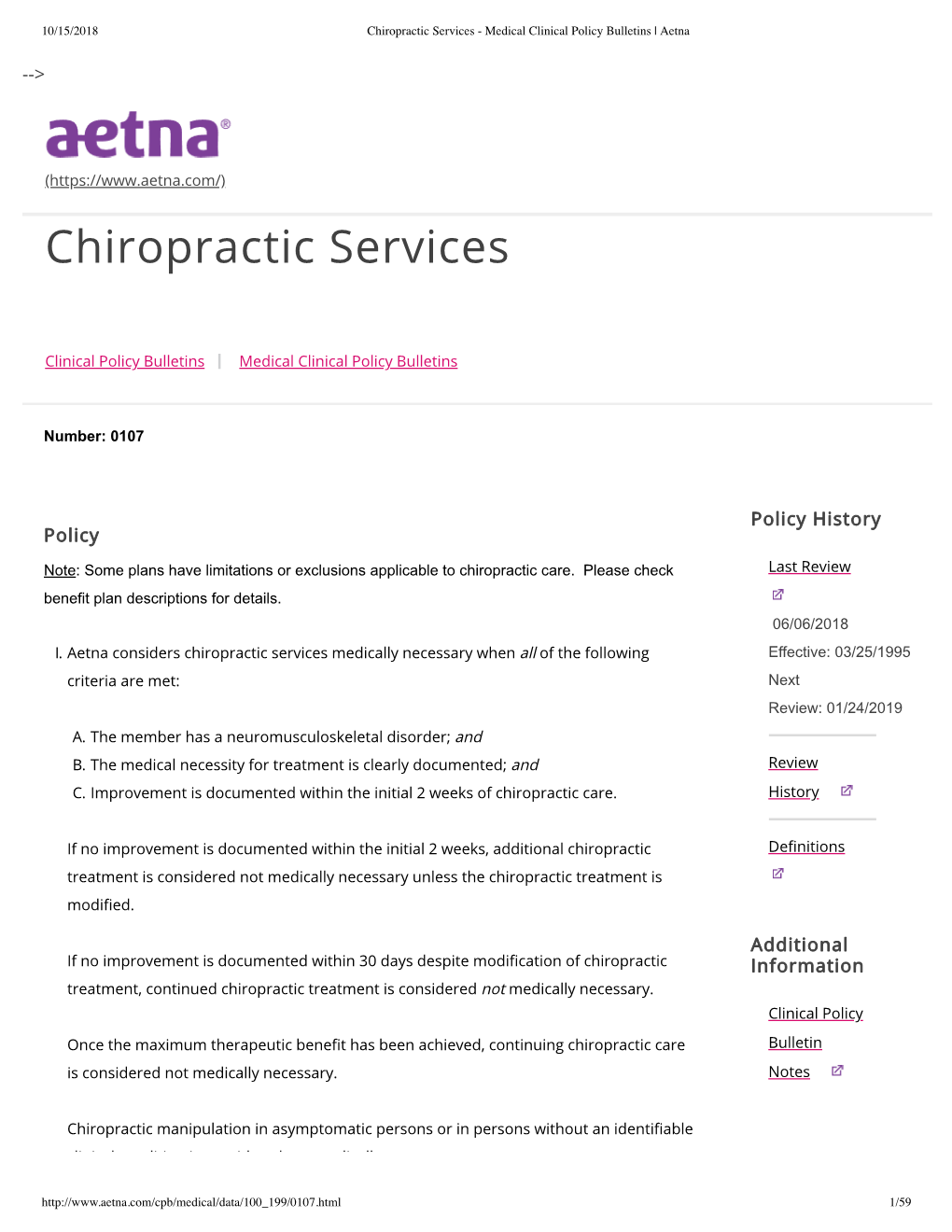 Chiropractic Services - Medical Clinical Policy Bulletins | Aetna