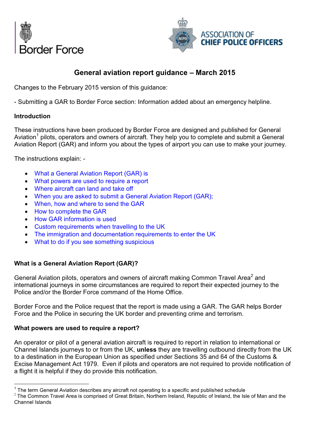 General Aviation Report Guidance – March 2015