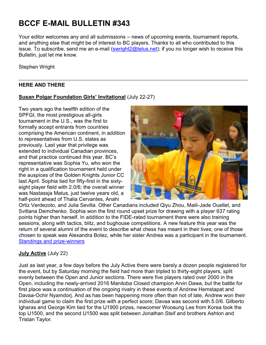 Bccf E-Mail Bulletin #343