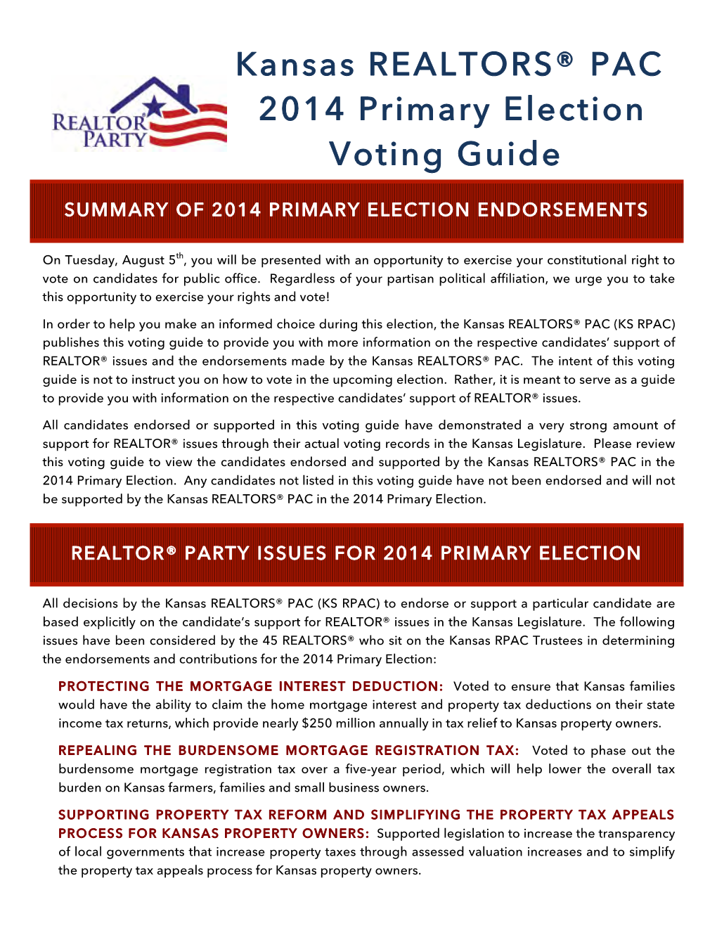 2014 KS RPAC Primary Election Voting Guide