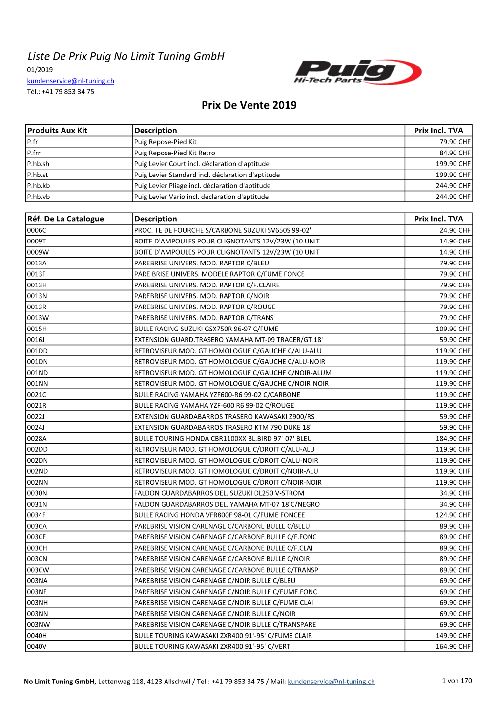 Liste De Prix Puig No Limit Tuning Gmbh Prix De Vente 2019