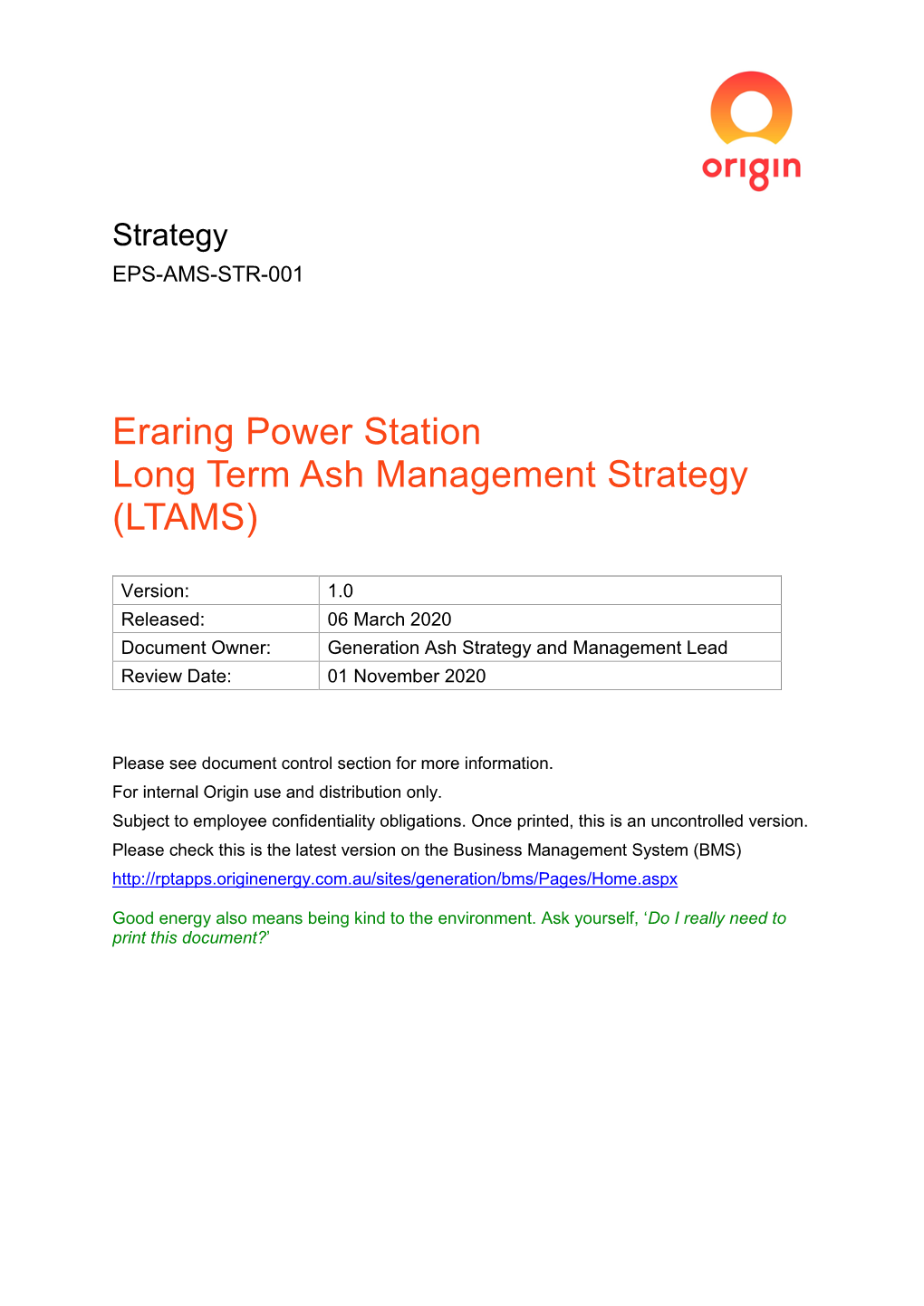 Origin, Eraring Power Station Long Term Ash