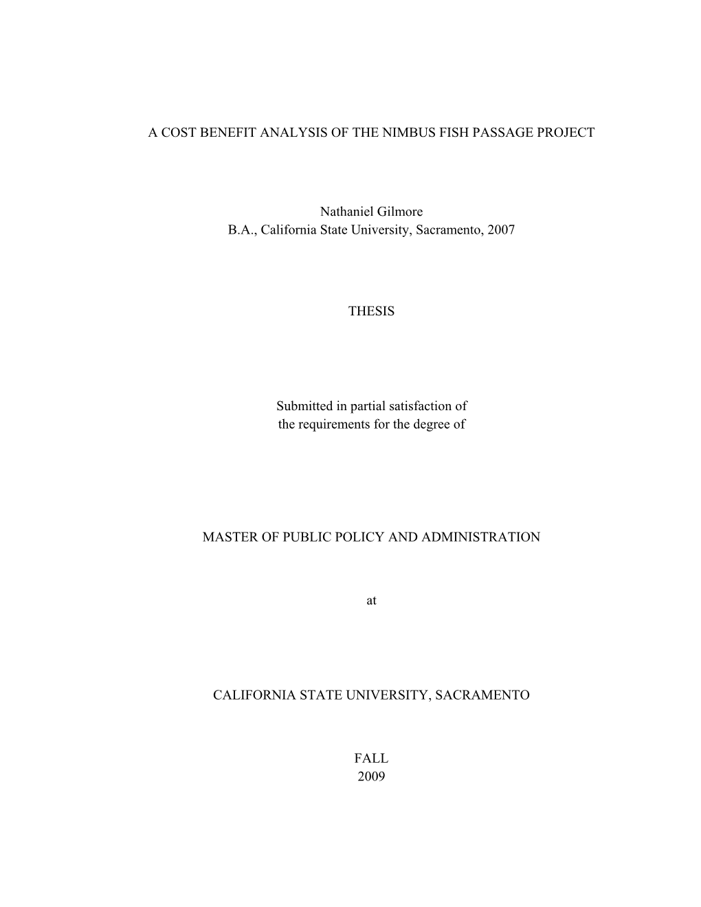 A Cost Benefit Analysis of the Nimbus Fish Passage Project