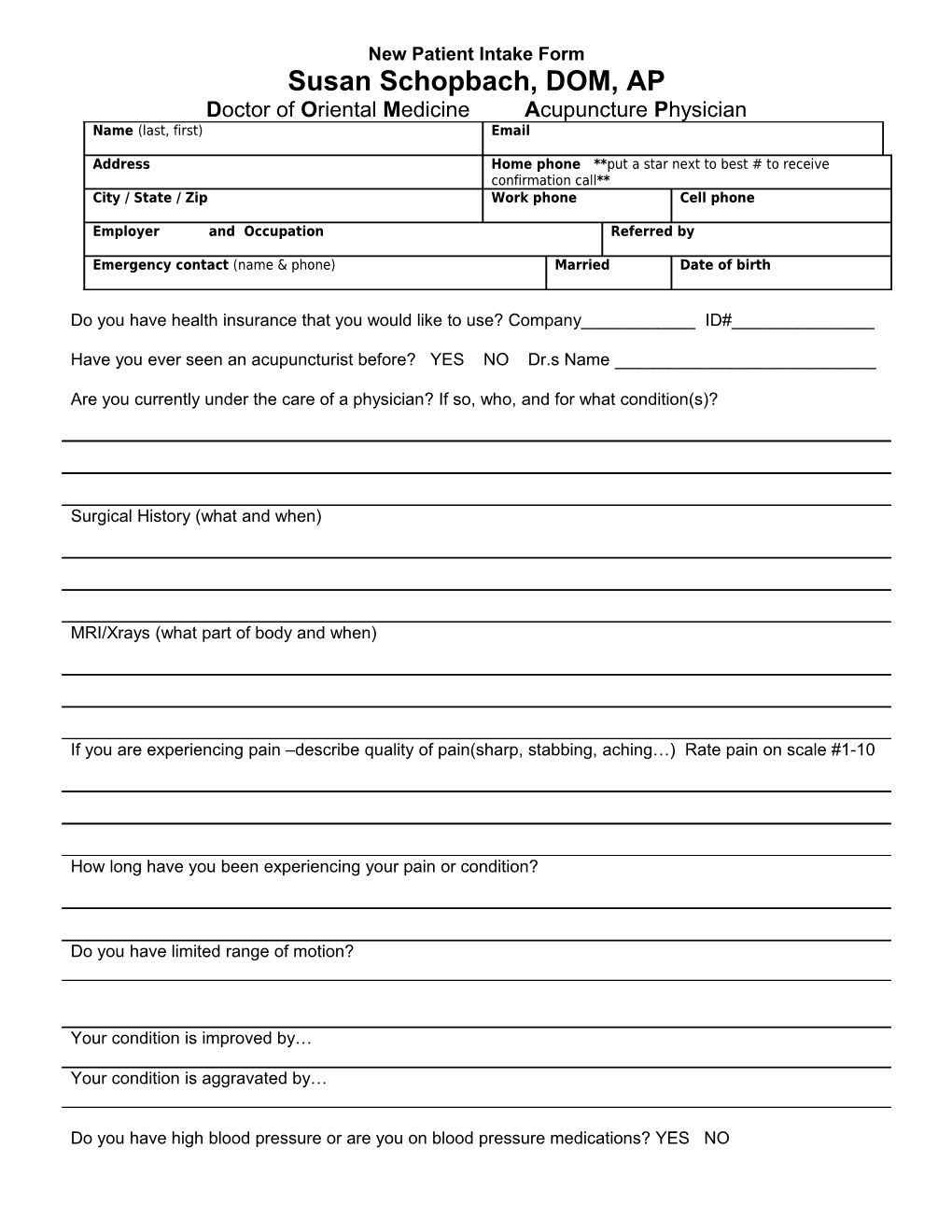 New Patient Intake Form