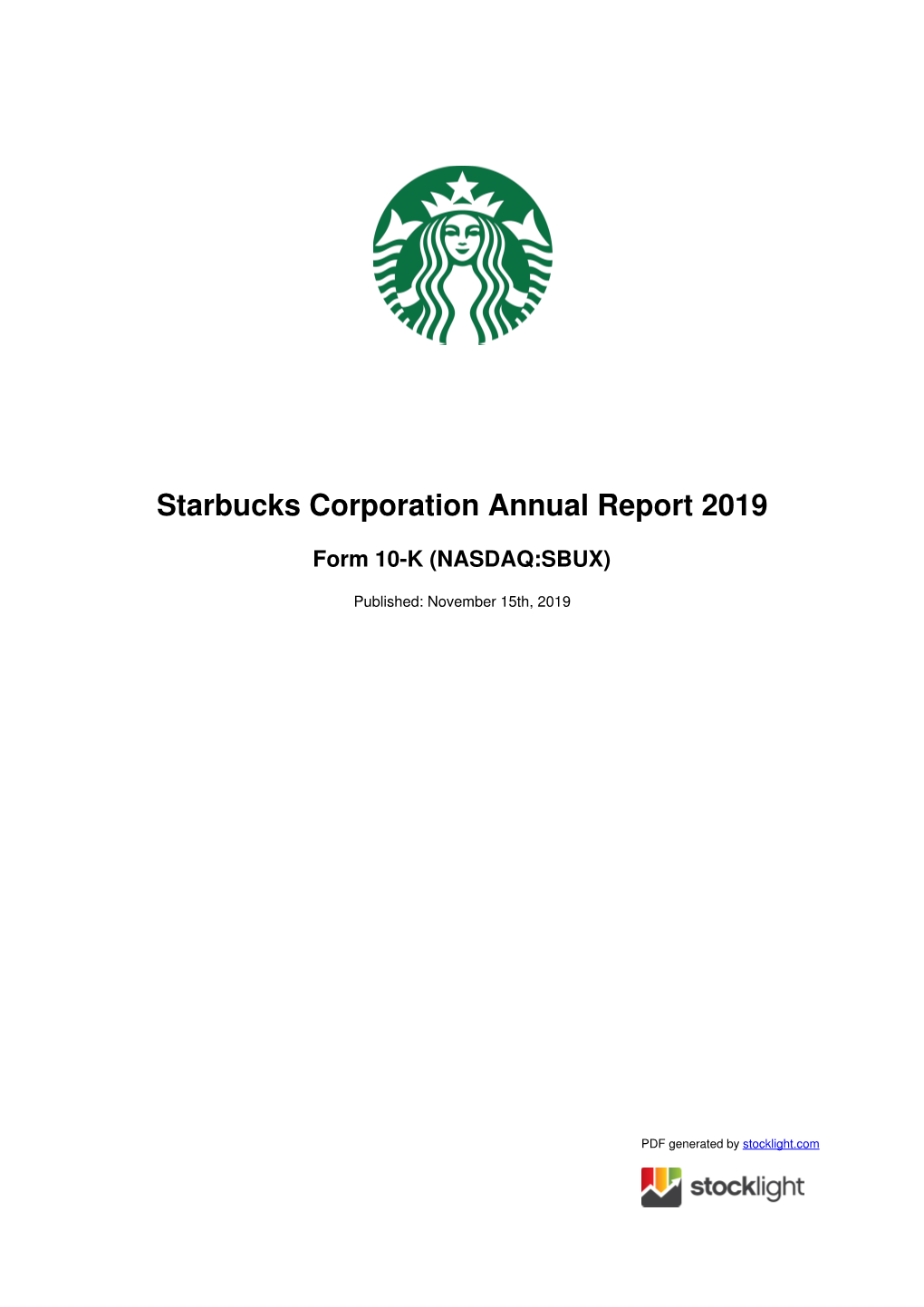 Starbucks Corporation Annual Report 2019