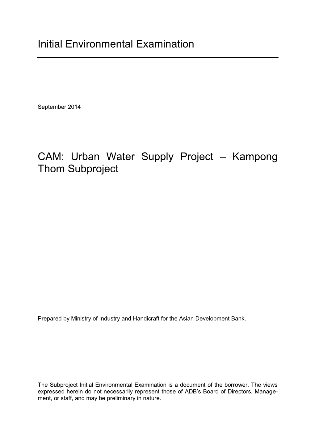 Urban Water Supply Project: Kampong Thom Subproject