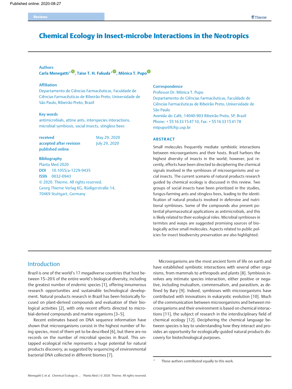 Chemical Ecology in Insect-Microbe Interactions in the Neotropics