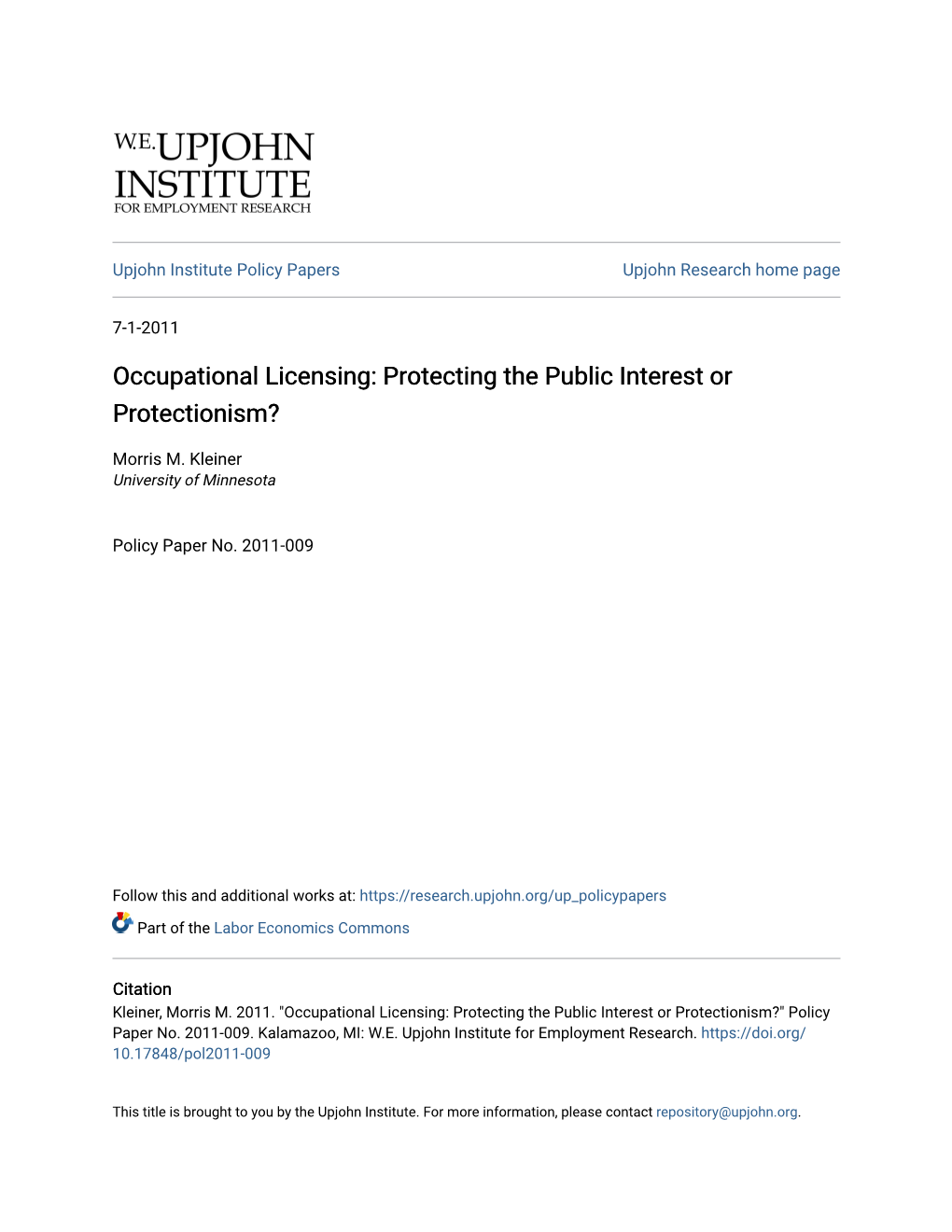 Occupational Licensing: Protecting the Public Interest Or Protectionism?