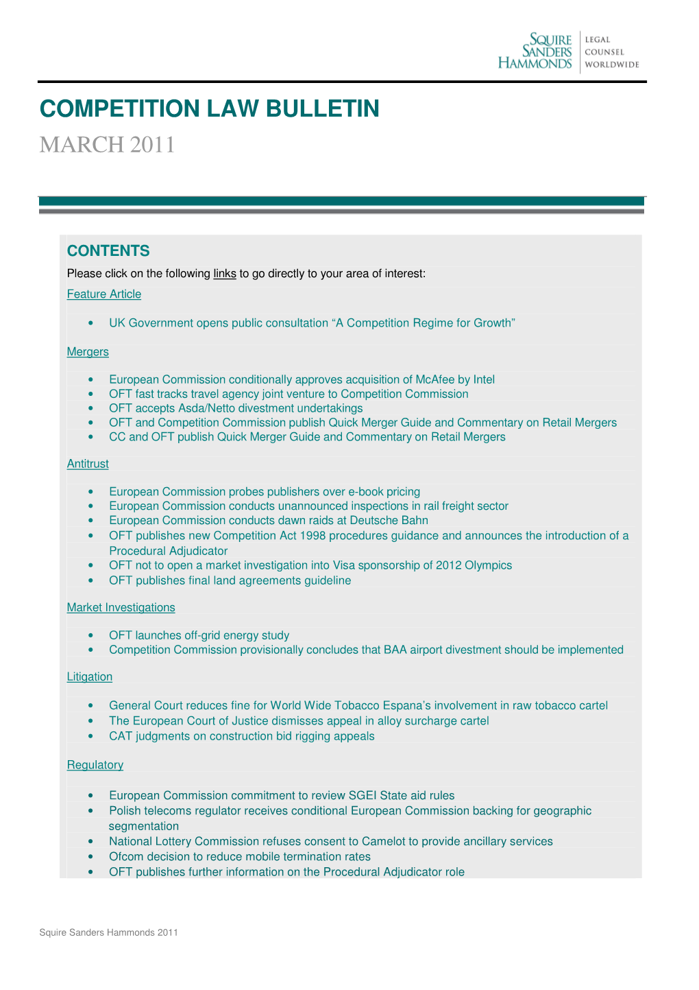 Competition Law Bulletin March 2011