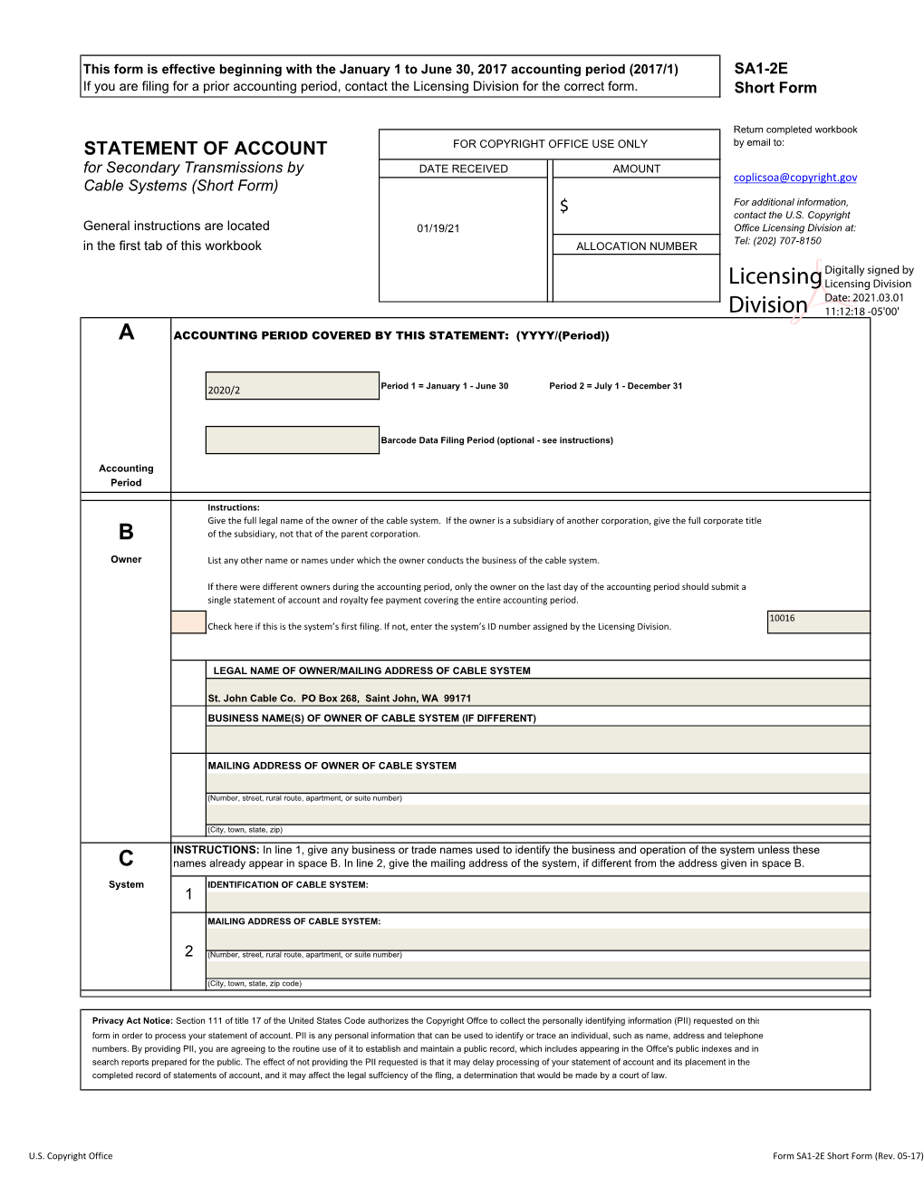 Licensing Division for the Correct Form