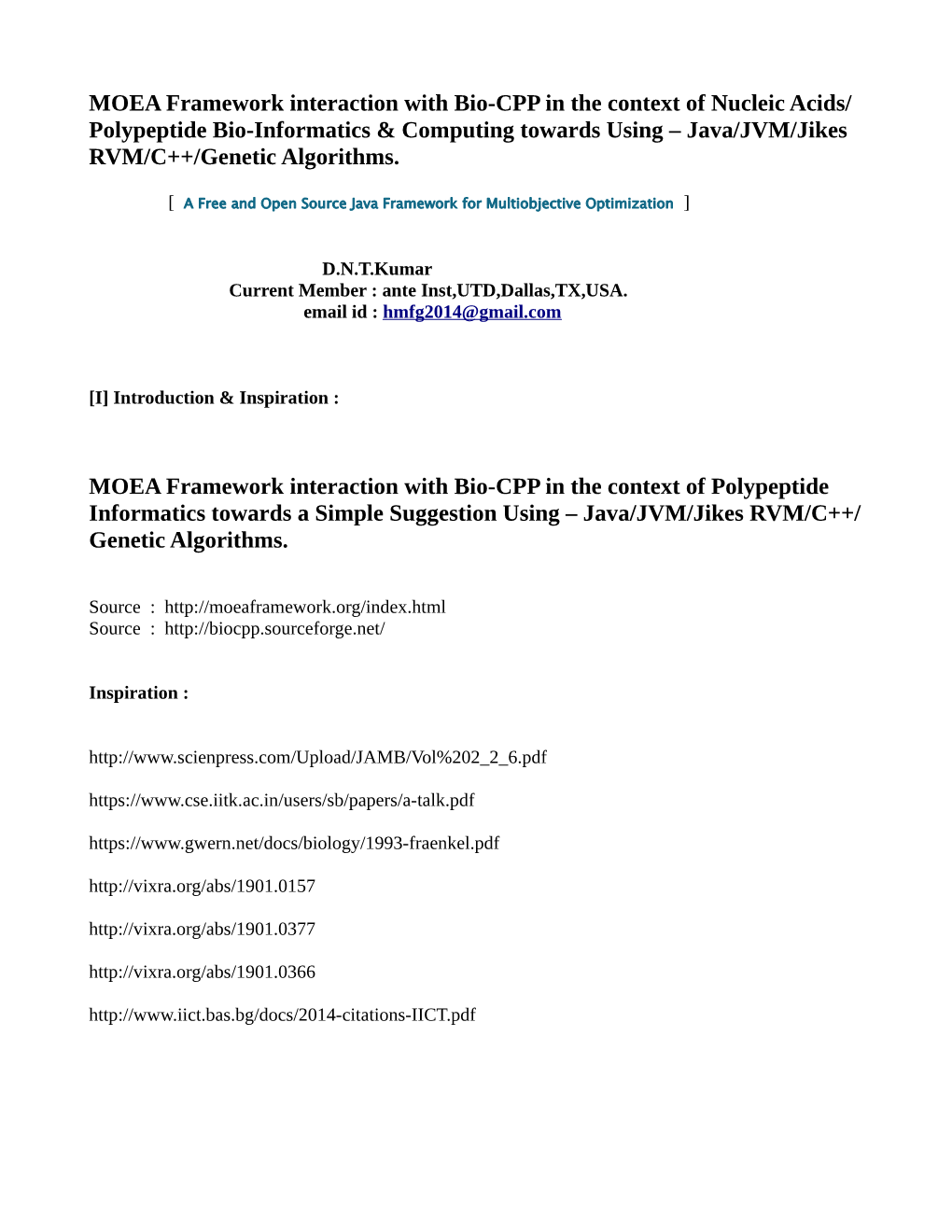 MOEA Framework Interaction with Bio-CPP in the Context of Nucleic Acids