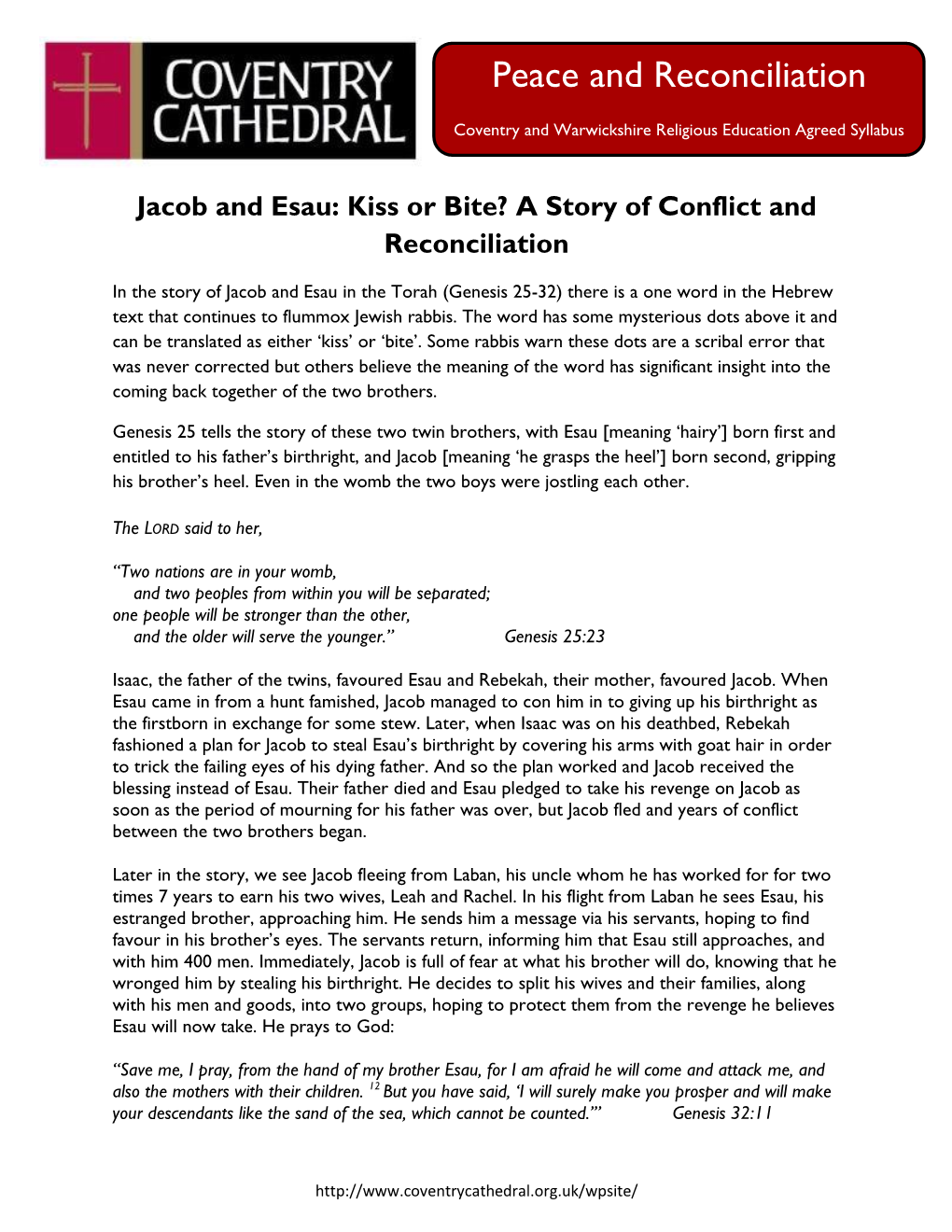 Jacob and Esau: Kiss Or Bite? a Story of Conflict and Reconciliation