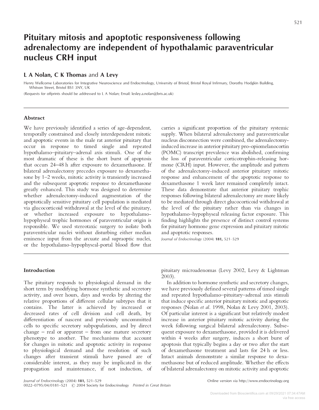 Pituitary Mitosis and Apoptotic Responsiveness Following Adrenalectomy Are Independent of Hypothalamic Paraventricular Nucleus CRH Input