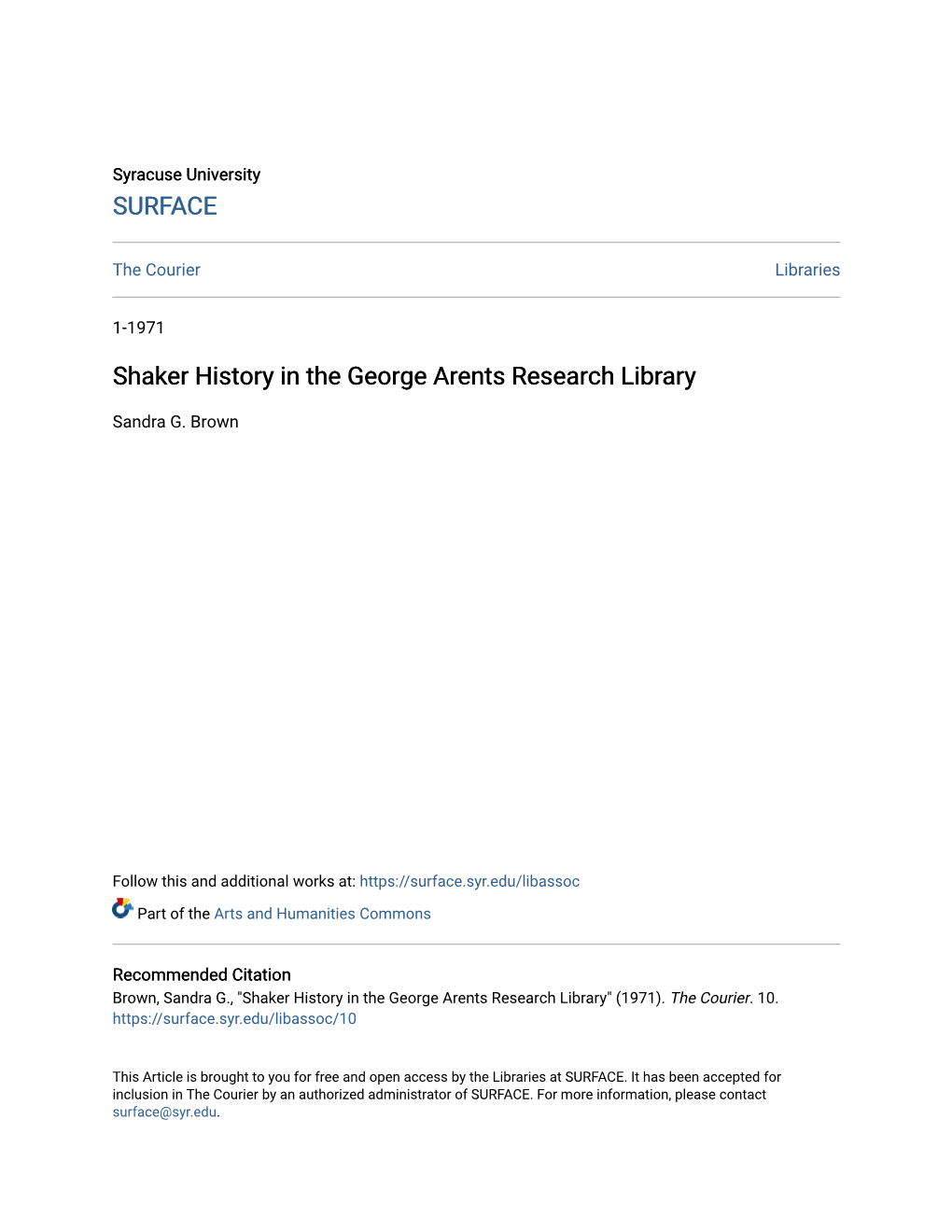 Shaker History in the George Arents Research Library