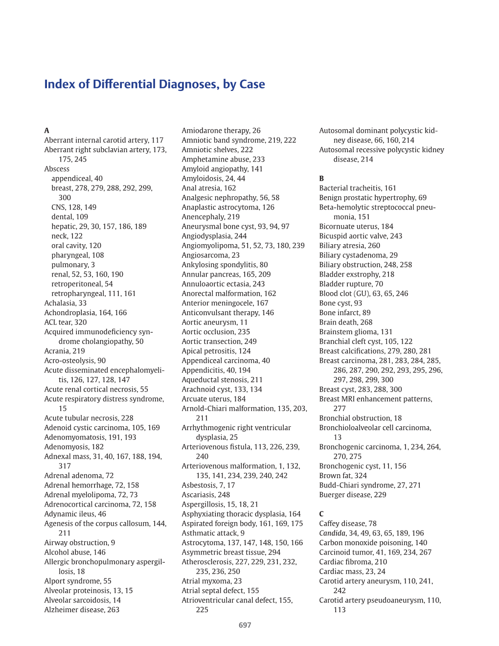 Index of Differential Diagnoses, by Case