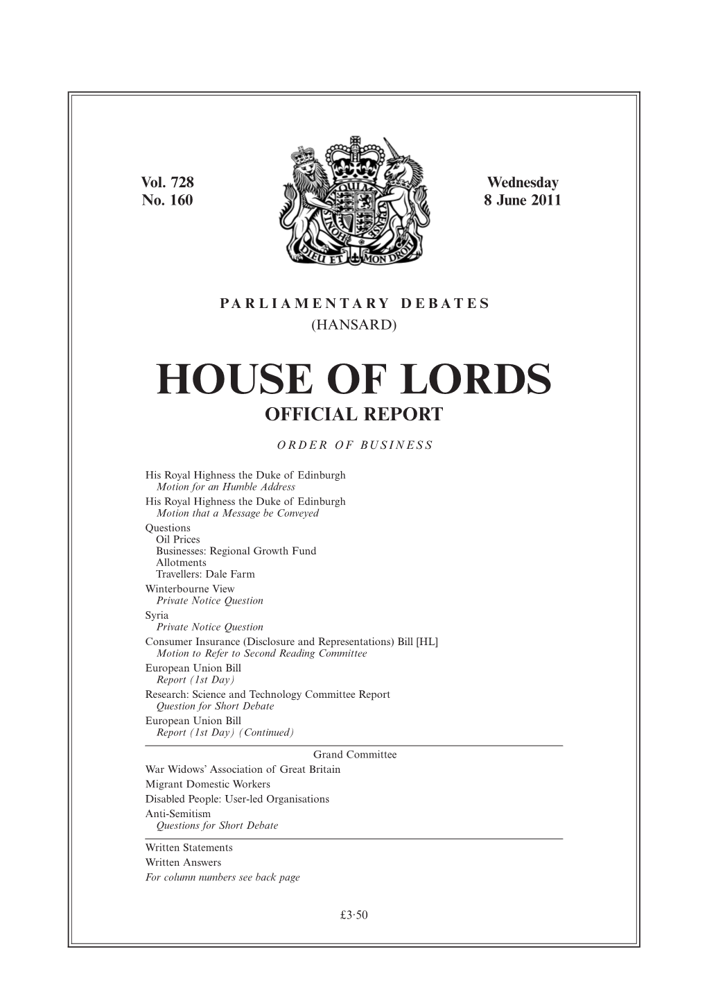 House of Lords Official Report