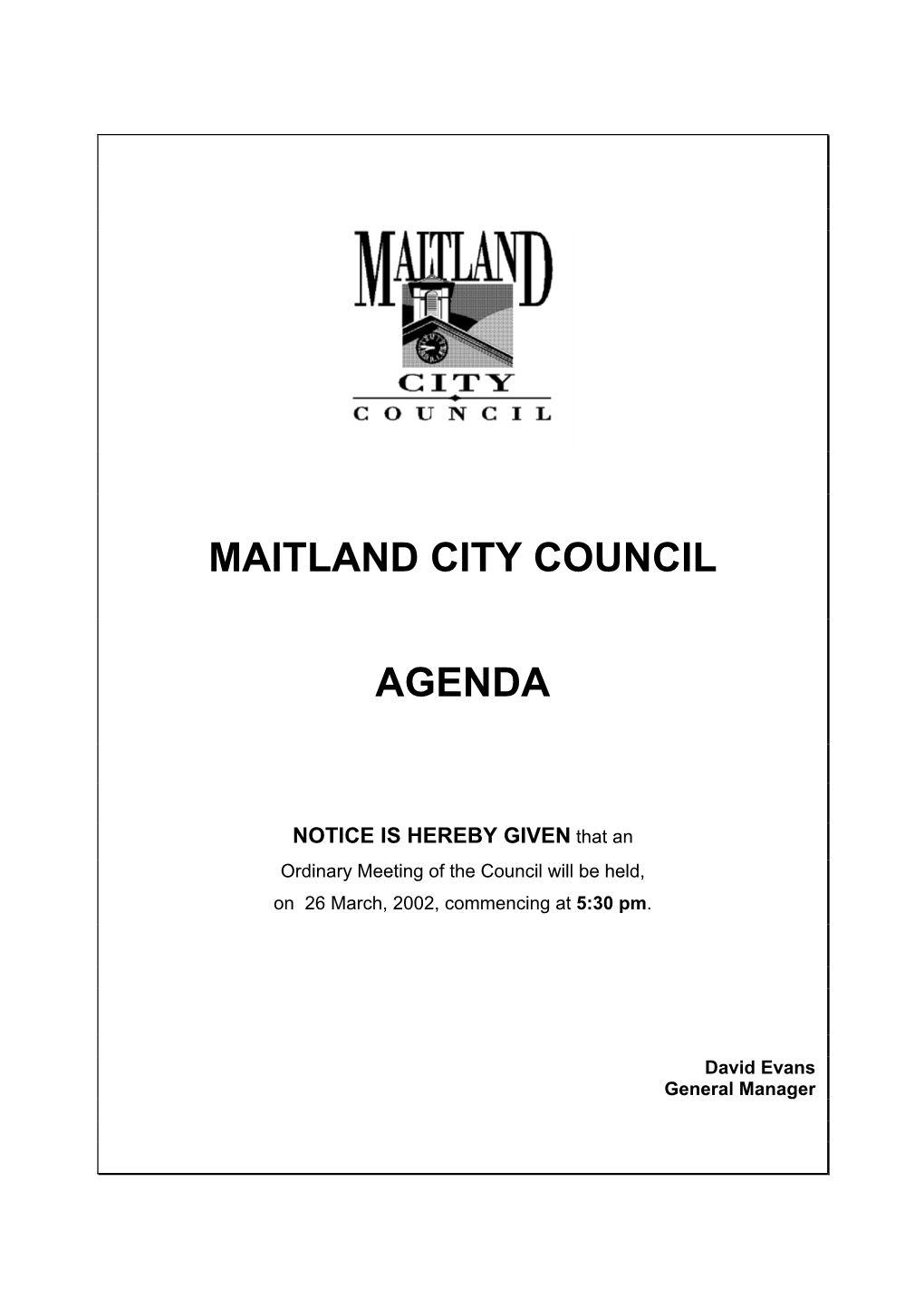 Maitland City Council Agenda