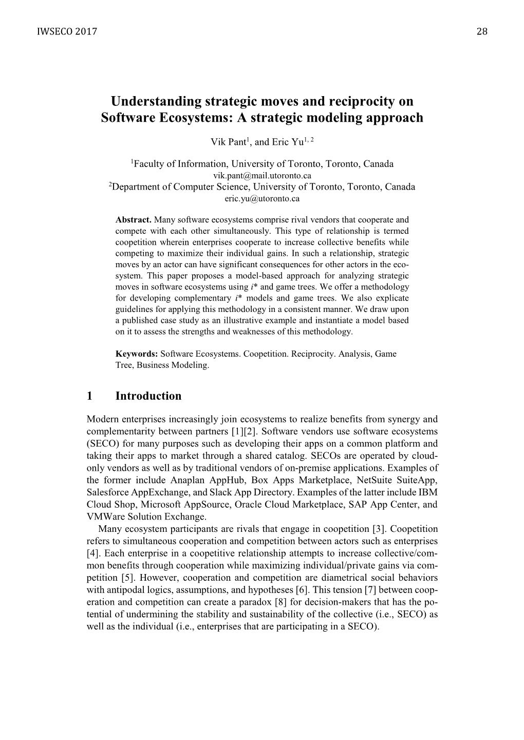 Understanding Strategic Moves and Reciprocity on Software Ecosystems: a Strategic Modeling Approach