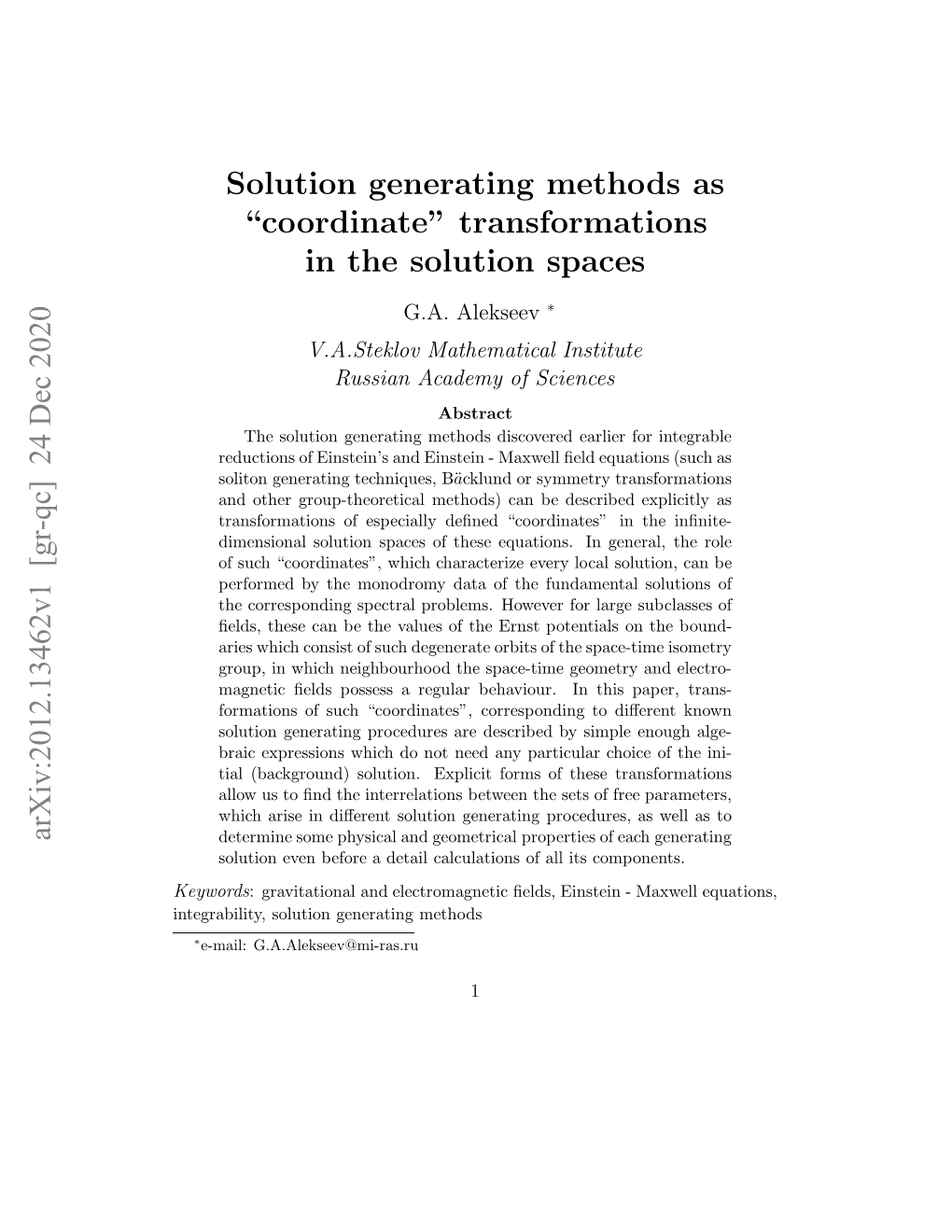 Solution Generating Methods As" Coordinate" Transformations in The