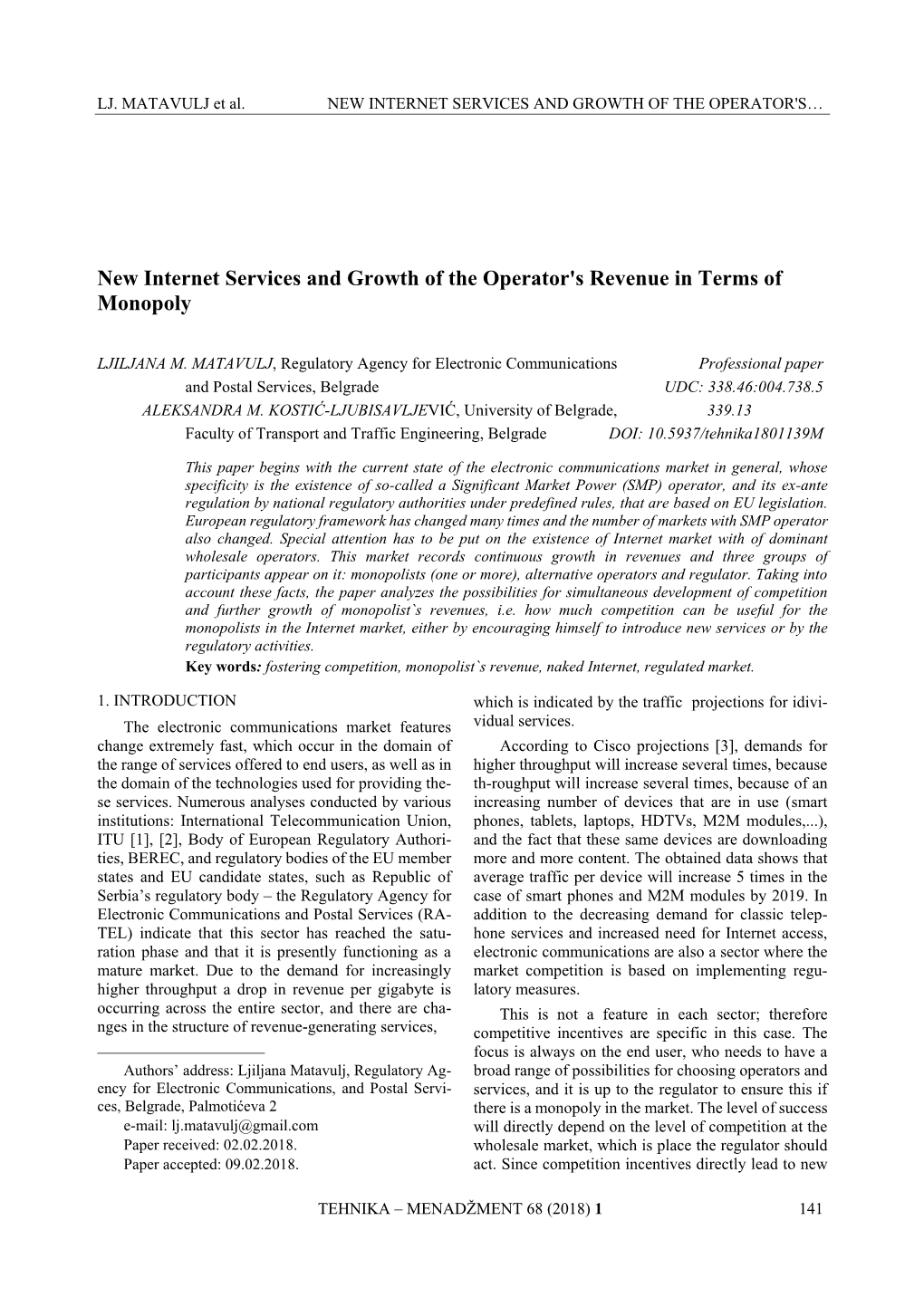 New Internet Services and Growth of the Operator's Revenue in Terms of Monopoly