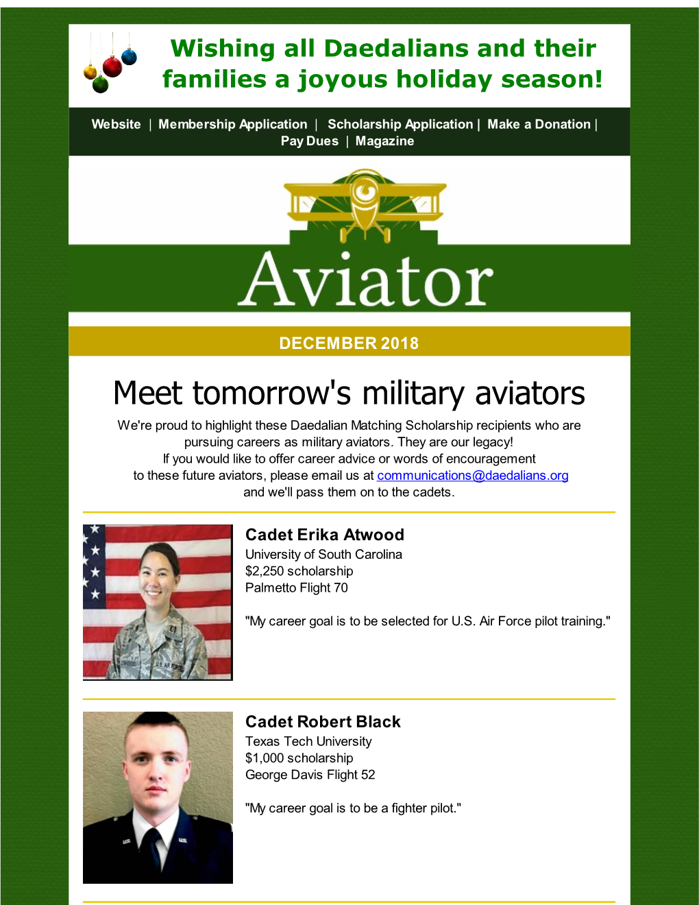 Meet Tomorrow's Military Aviators We're Proud to Highlight These Daedalian Matching Scholarship Recipients Who Are Pursuing Careers As Military Aviators