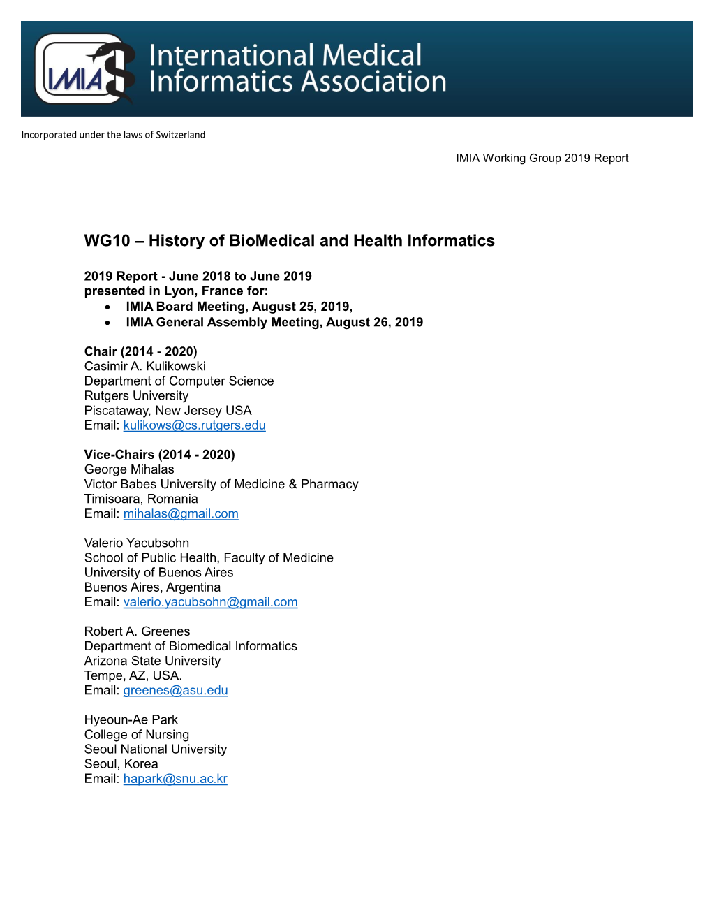 WG10 – History of Biomedical and Health Informatics