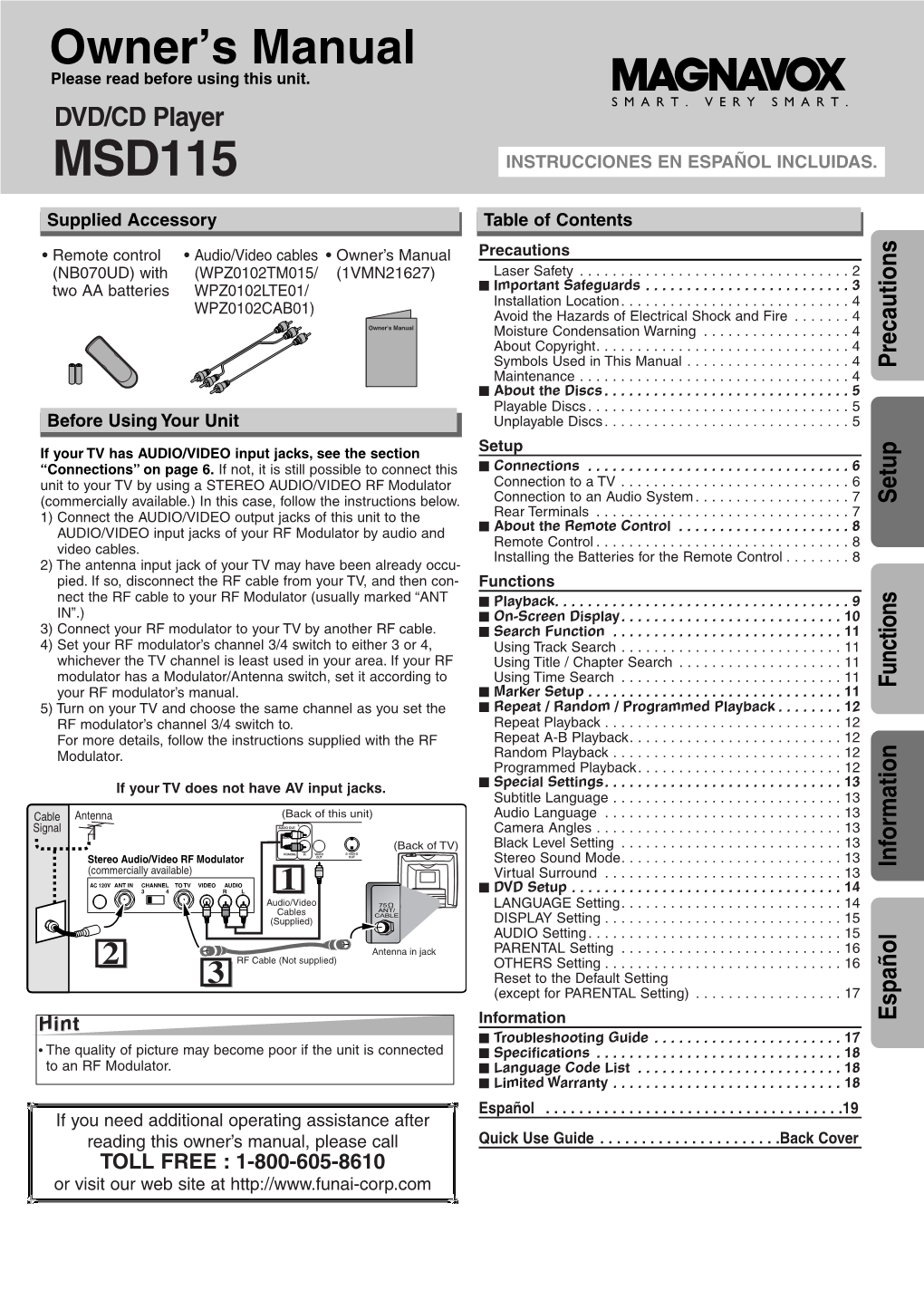 DVD/CD Player MSD115 INSTRUCCIONES EN ESPAÑOL INCLUIDAS