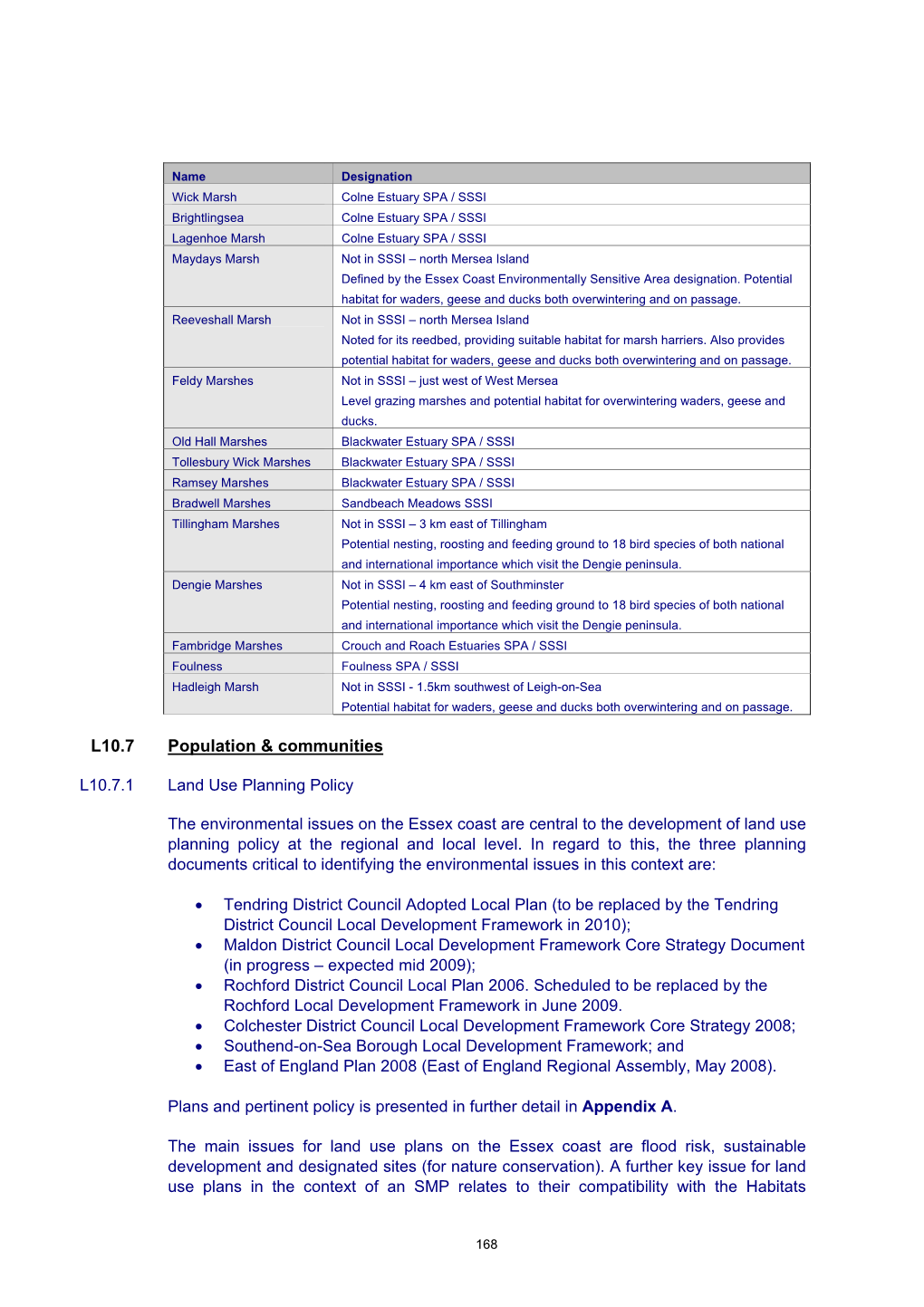 Essex and South Suffolk Shoreline Management Plan 2010 Appendix L