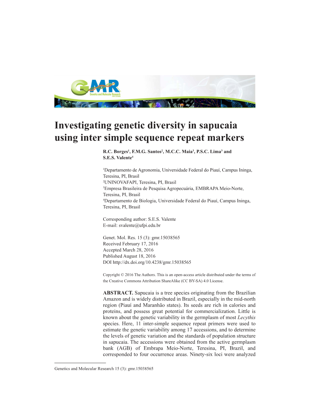 Investigating Genetic Diversity in Sapucaia Using Inter Simple Sequence Repeat Markers