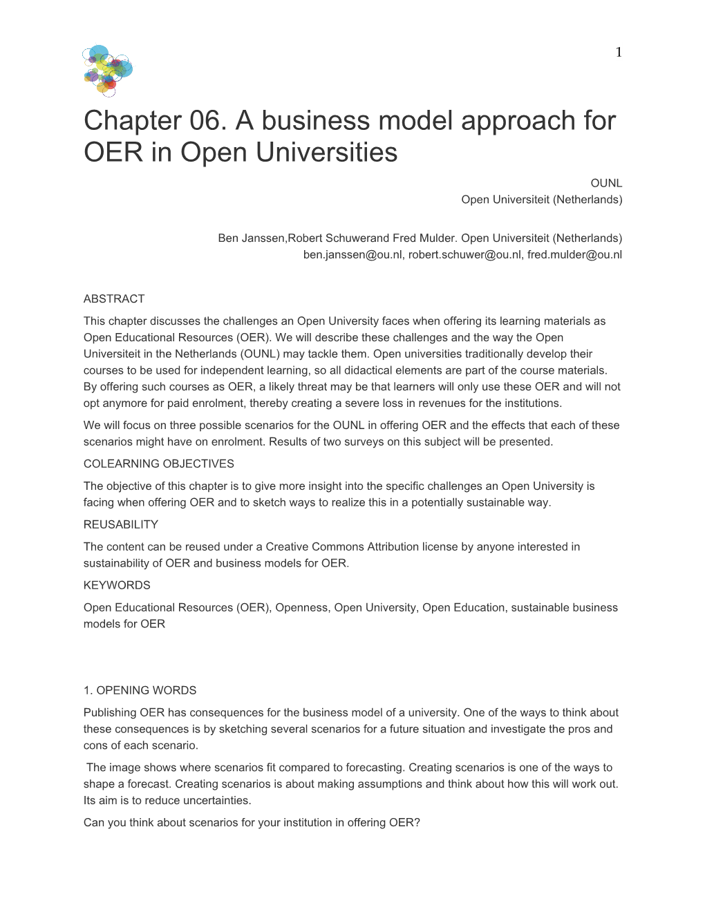 Chapter 06. a Business Model Approach for OER in Open Universities