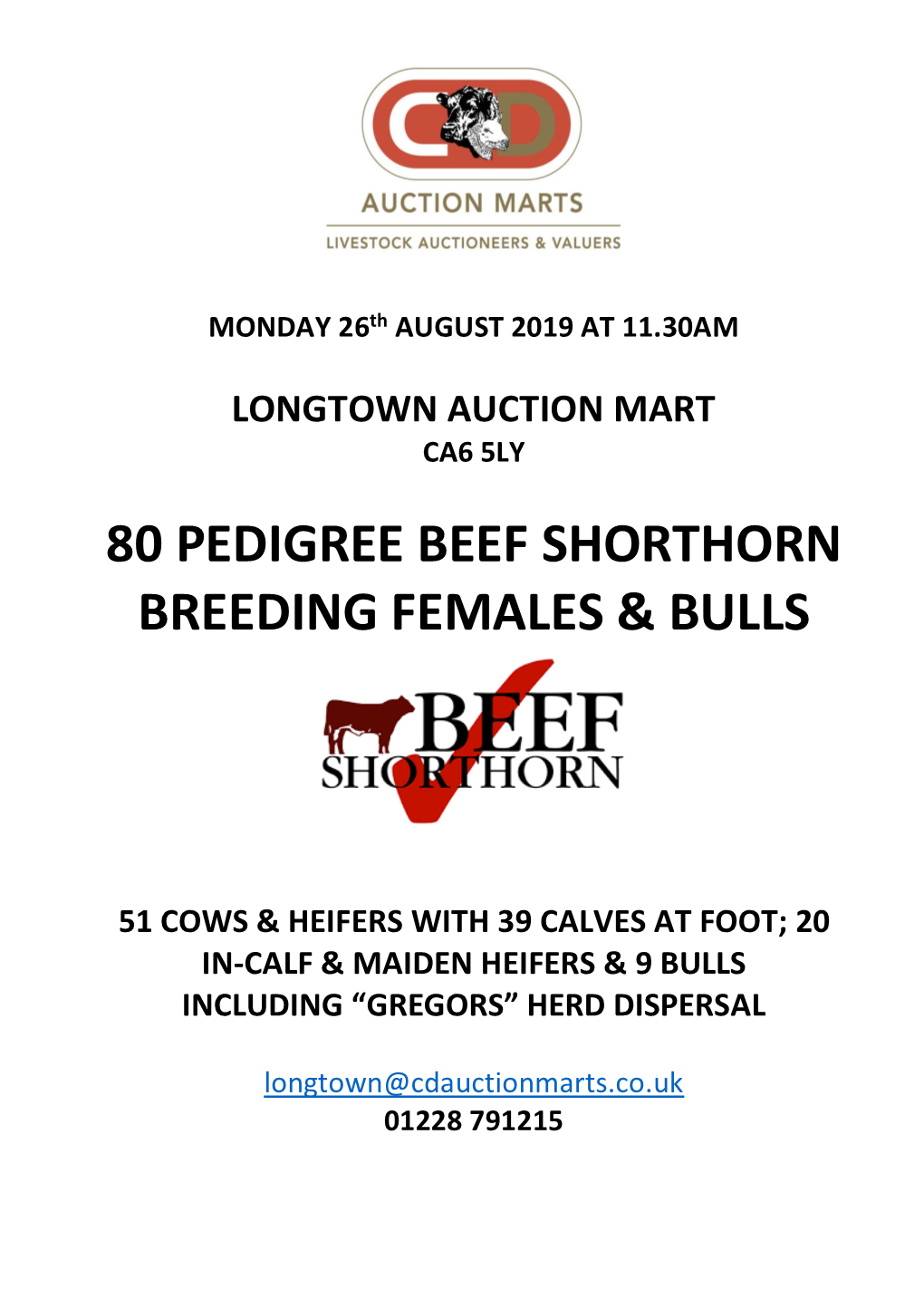 80 Pedigree Beef Shorthorn Breeding Females & Bulls