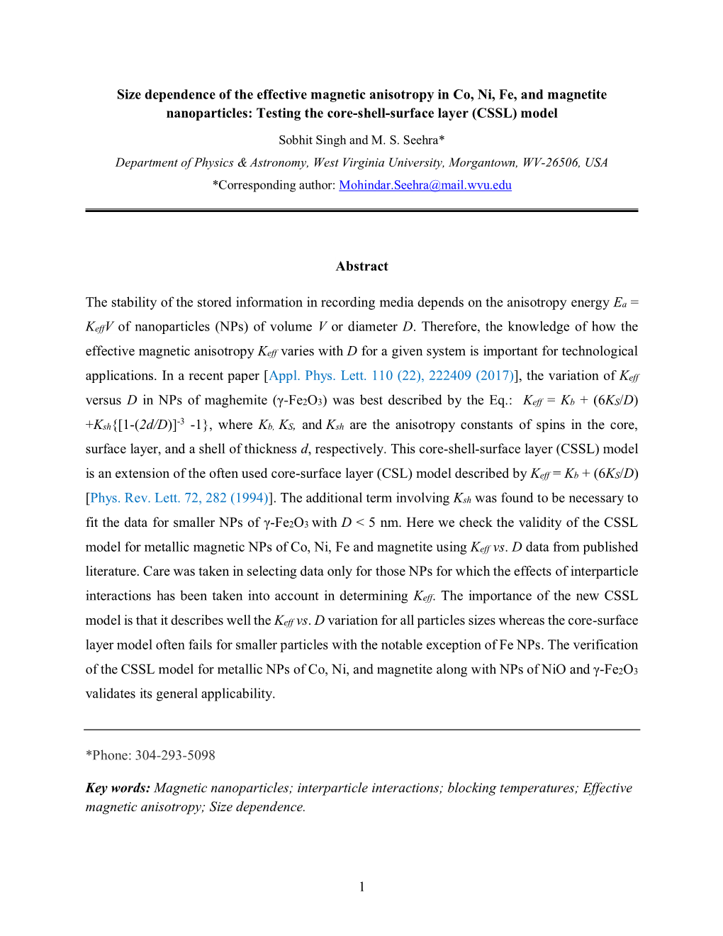 1 Size Dependence of the Effective Magnetic Anisotropy in Co, Ni, Fe