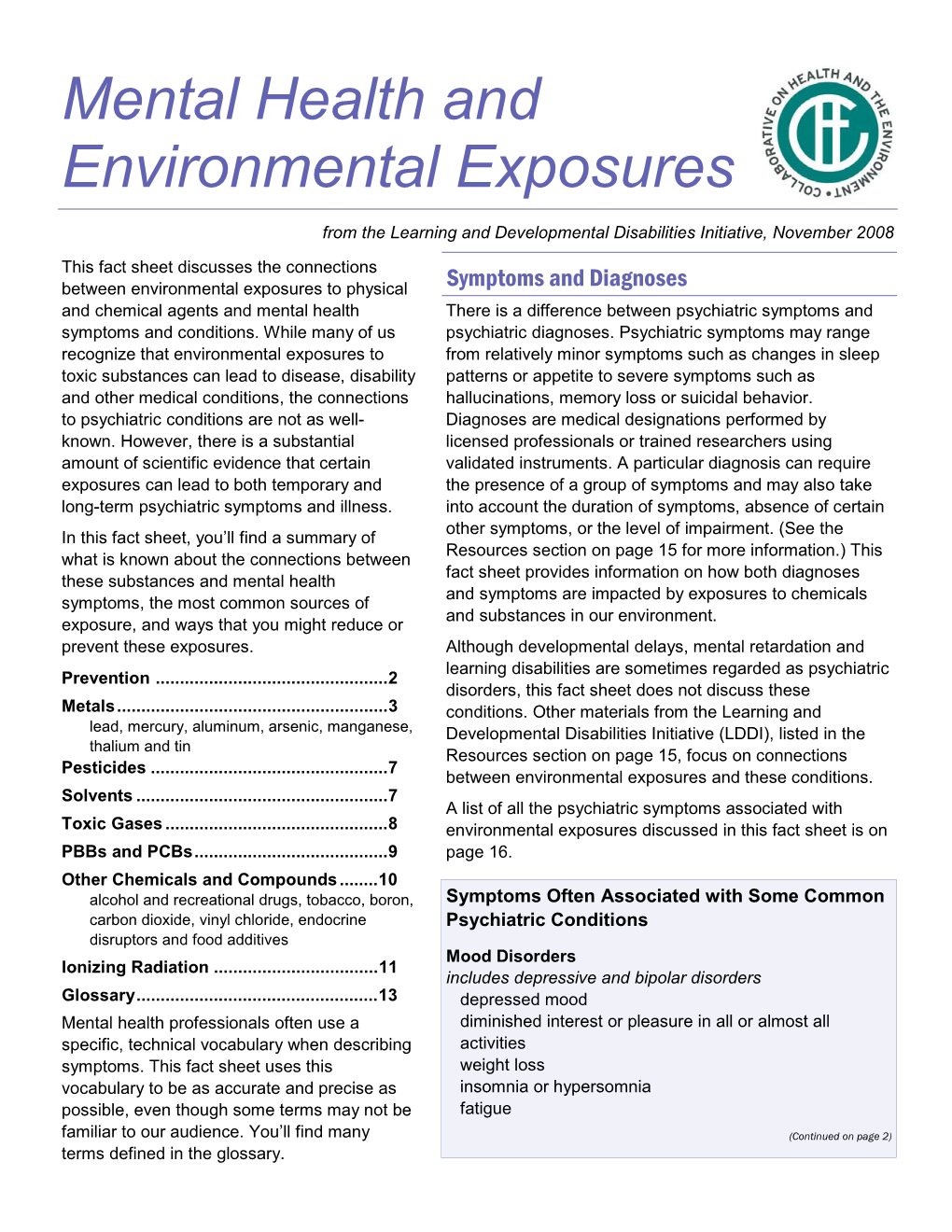 Mental Health and Environmental Exposures