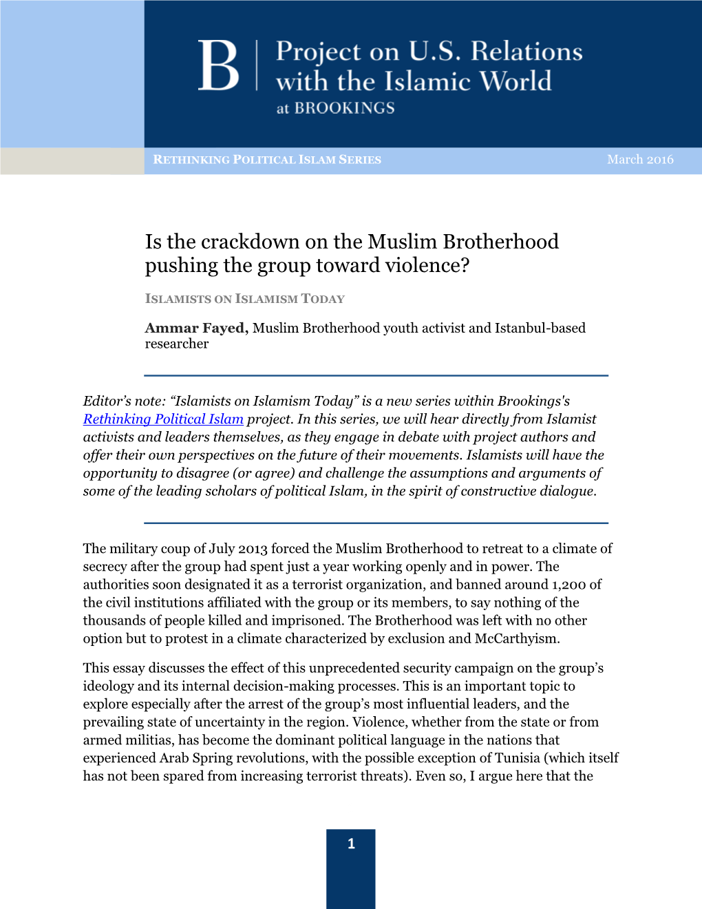 Is the Crackdown on the Muslim Brotherhood Pushing the Group Toward Violence?