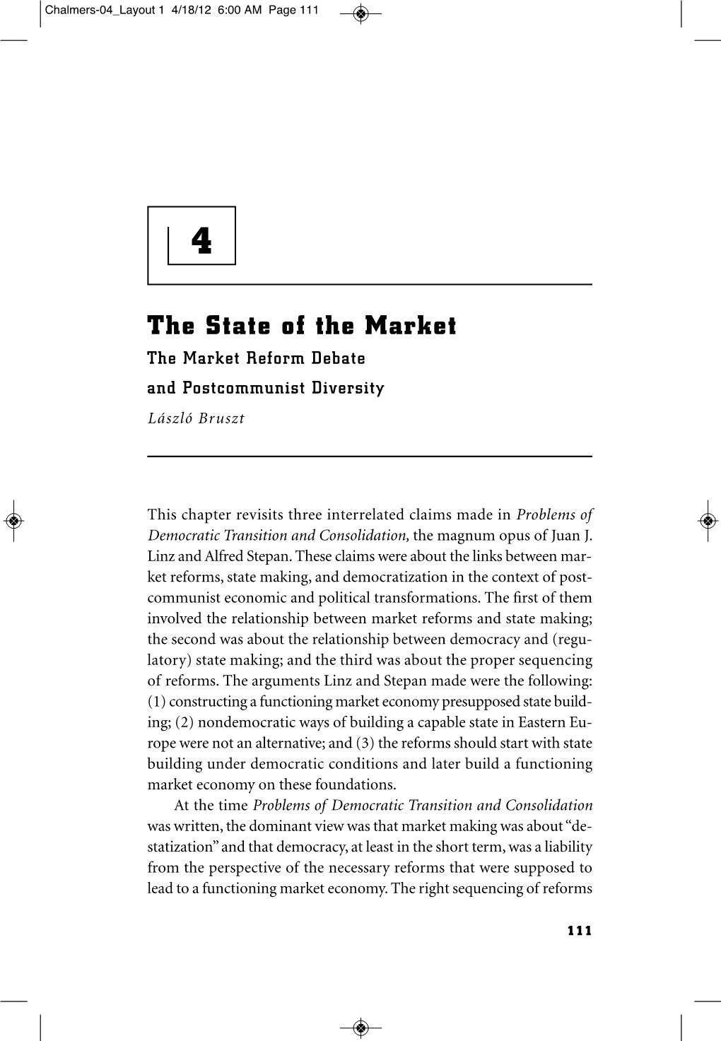 The State of the Market: the Market Reform Debate
