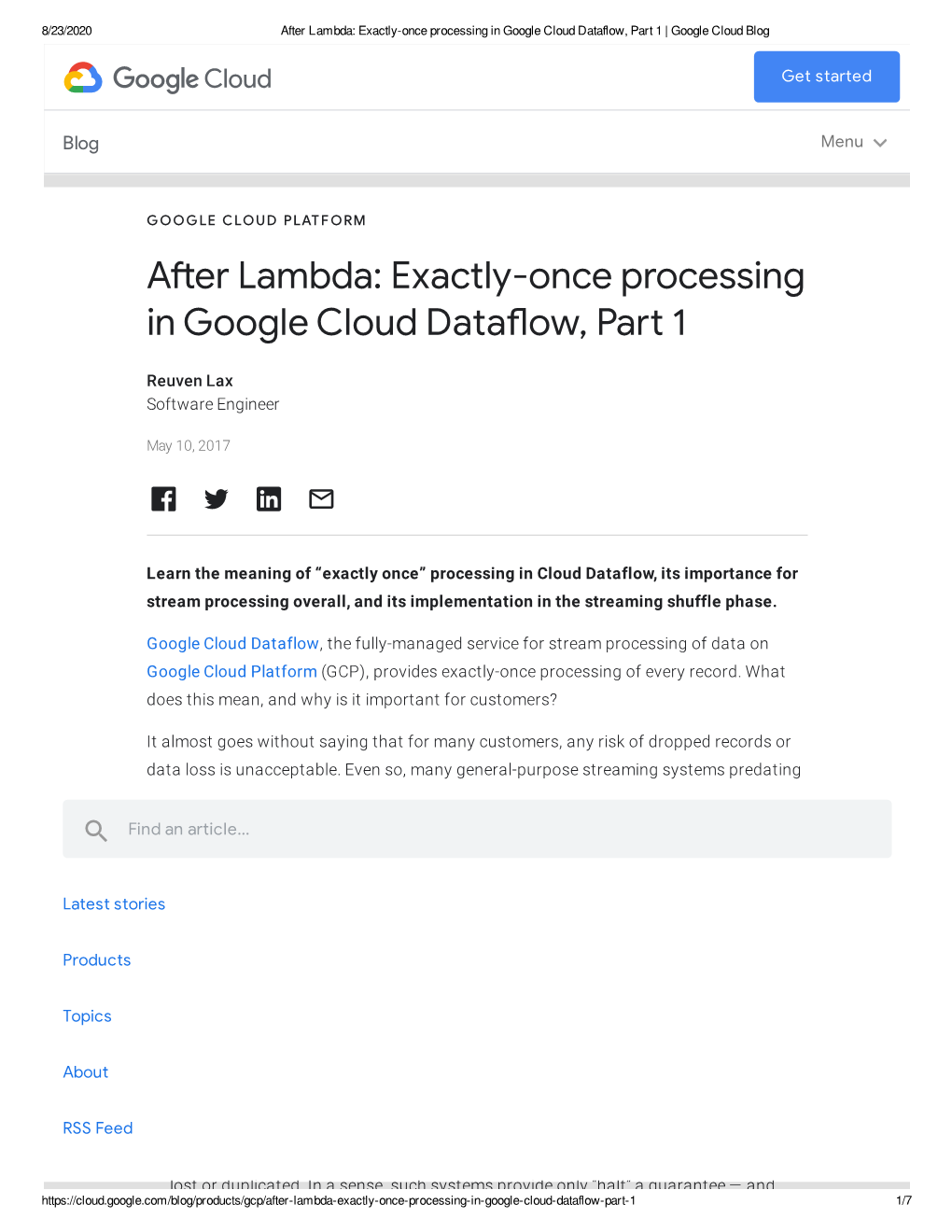 A Er Lambda: Exactly-Once Processing in Google Cloud