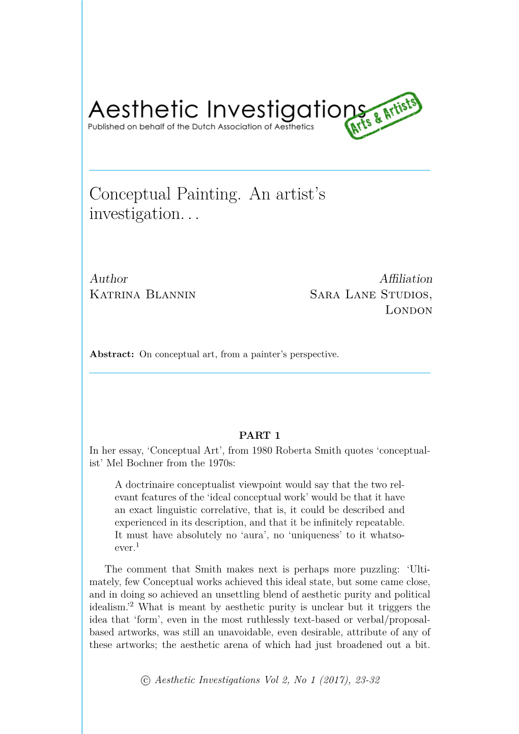 Aesthetic Investigations Vol 2, No 1 (2017), 23-32 Conceptual Painting