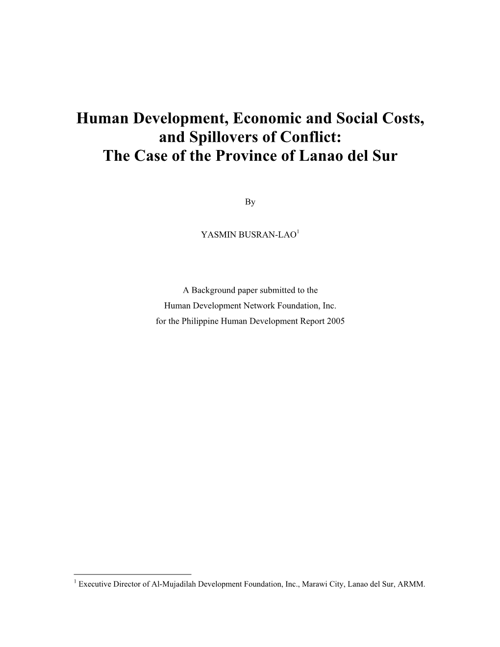 The Case of the Province of Lanao Del Sur