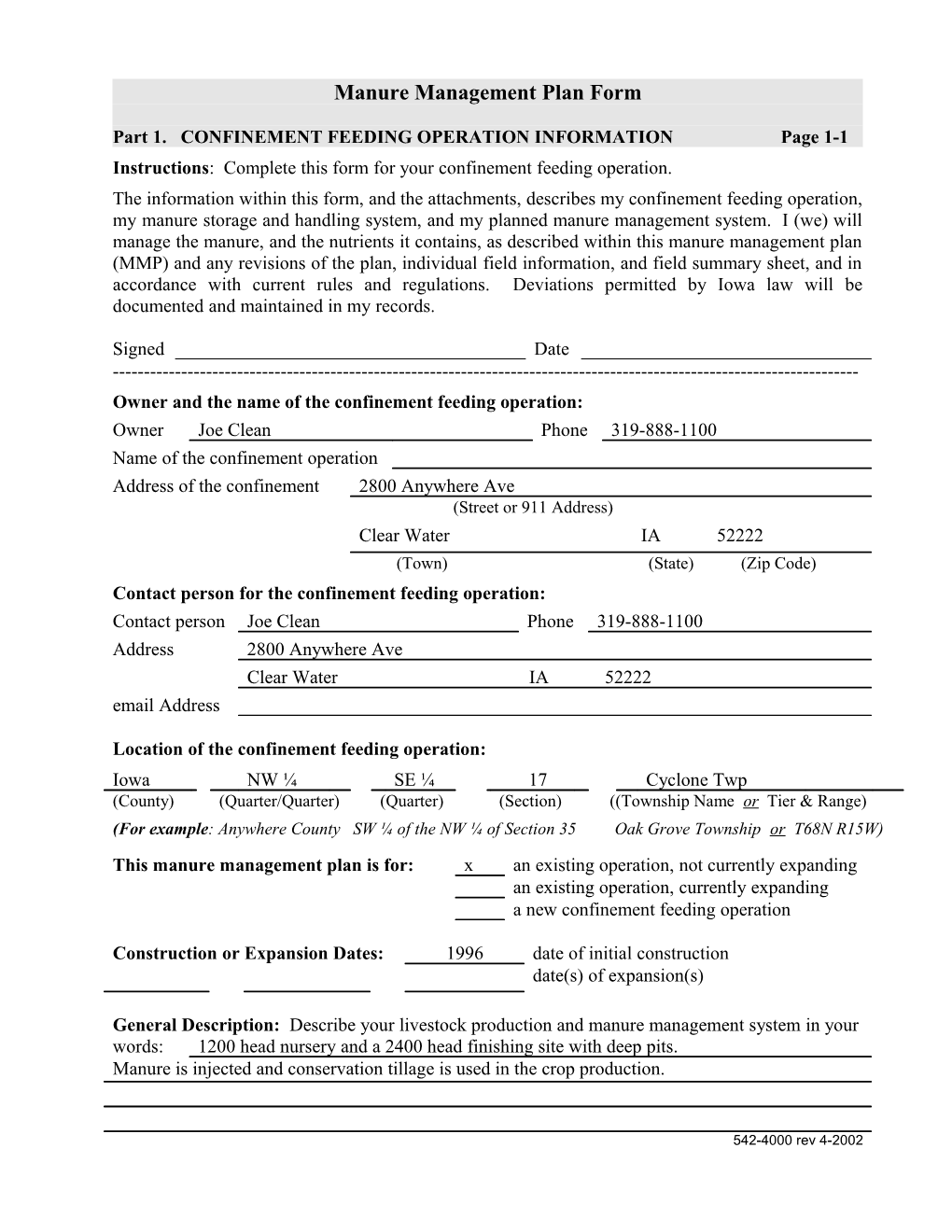 Manure Management Plan Application Form