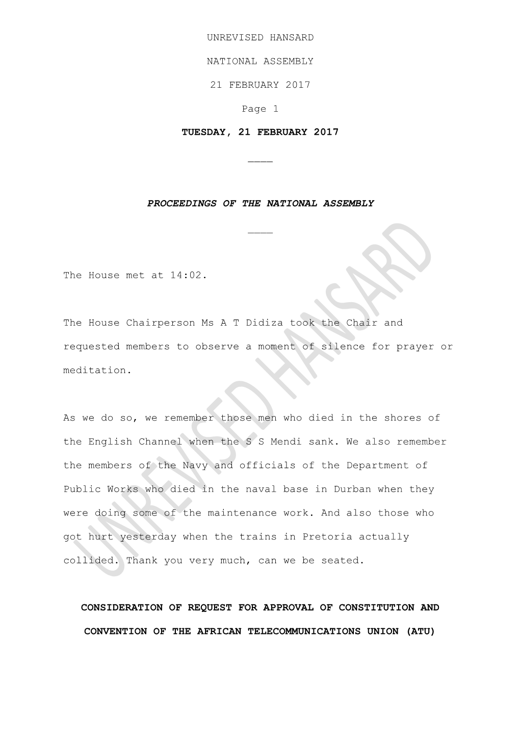 Consideration of Request for Approval of Constitution And