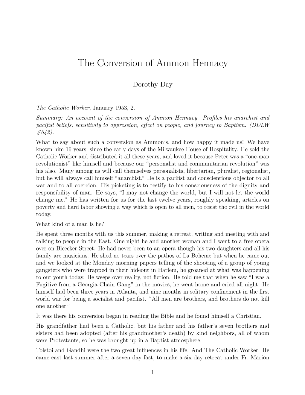 The Conversion of Ammon Hennacy